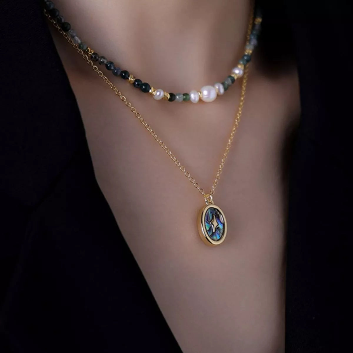 2 Piece Freshwater Pearl 18K Gold-Plated Pendant Necklace - Thalia Chic