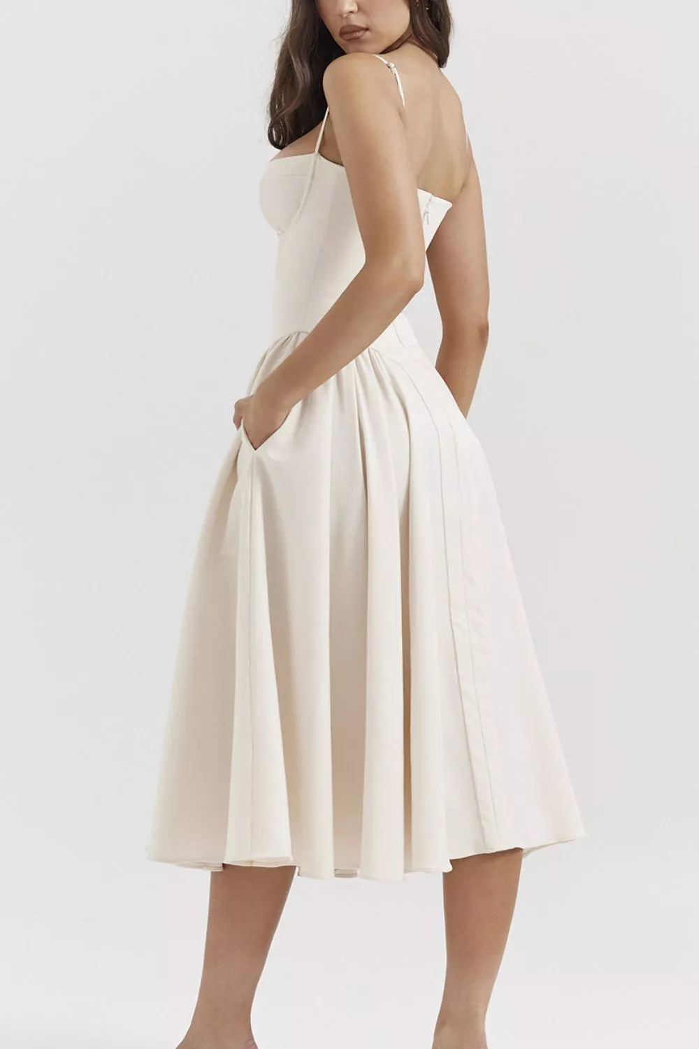 Sweetheart Neck Ruched Midi Dress - Thalia Chic