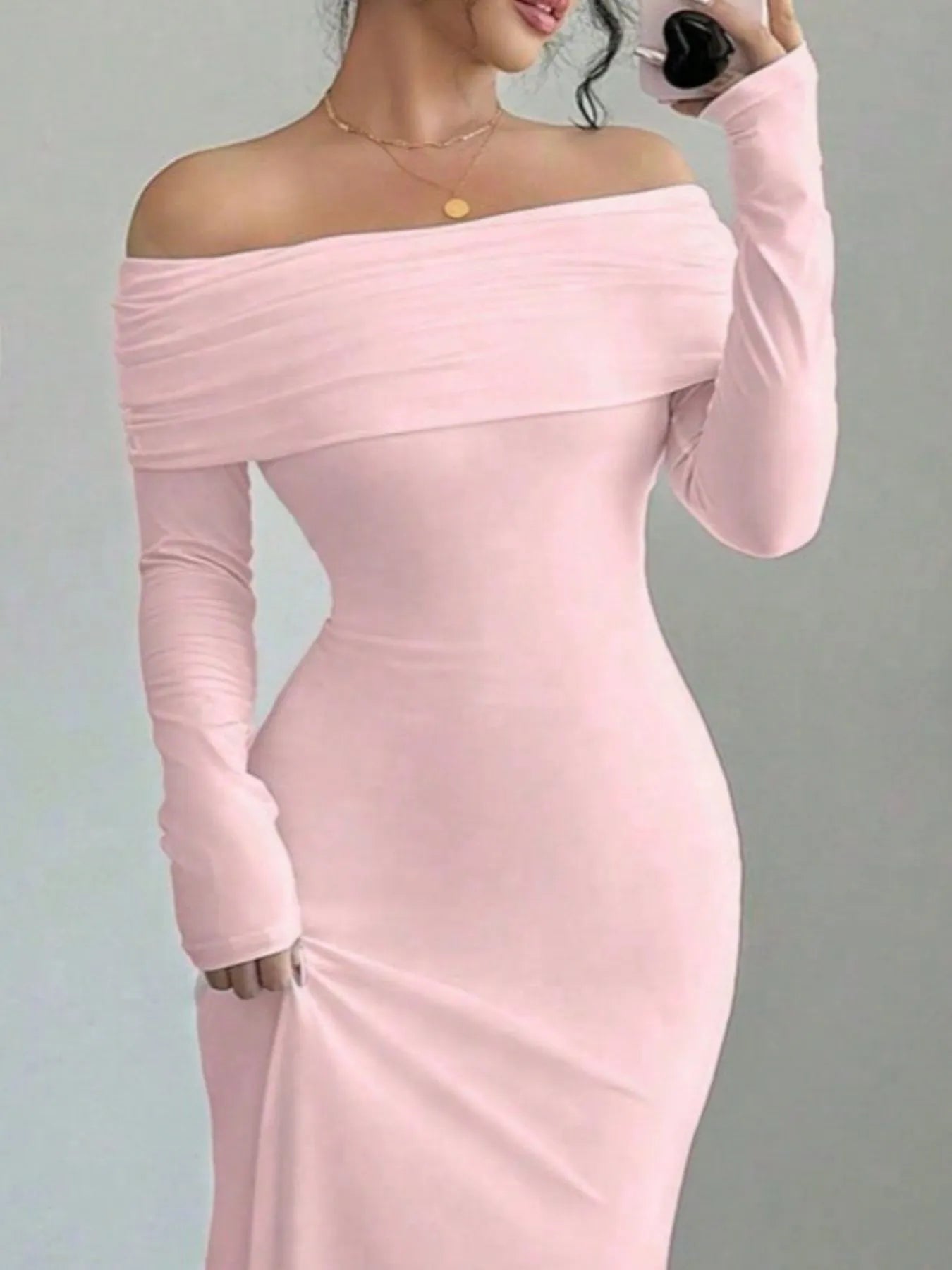Off-Shoulder Long Sleeve Bodycon Maxi Dress - Thalia Chic