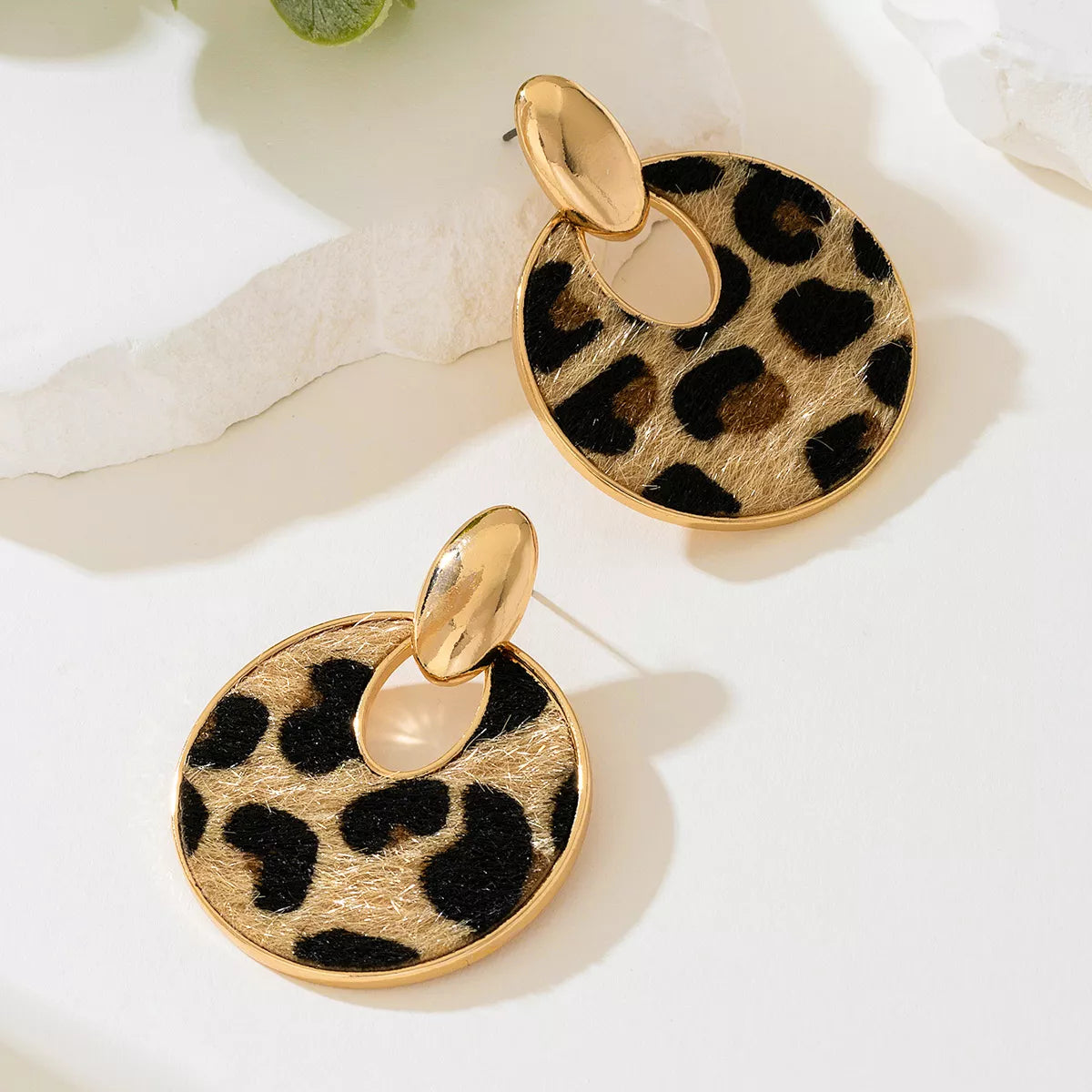 Leopard Circle Dangle Earrings - Thalia Chic