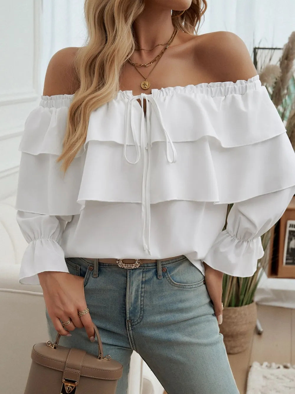 Devine Off-Shoulder Flounce Sleeve Blouse - Thalia Chic