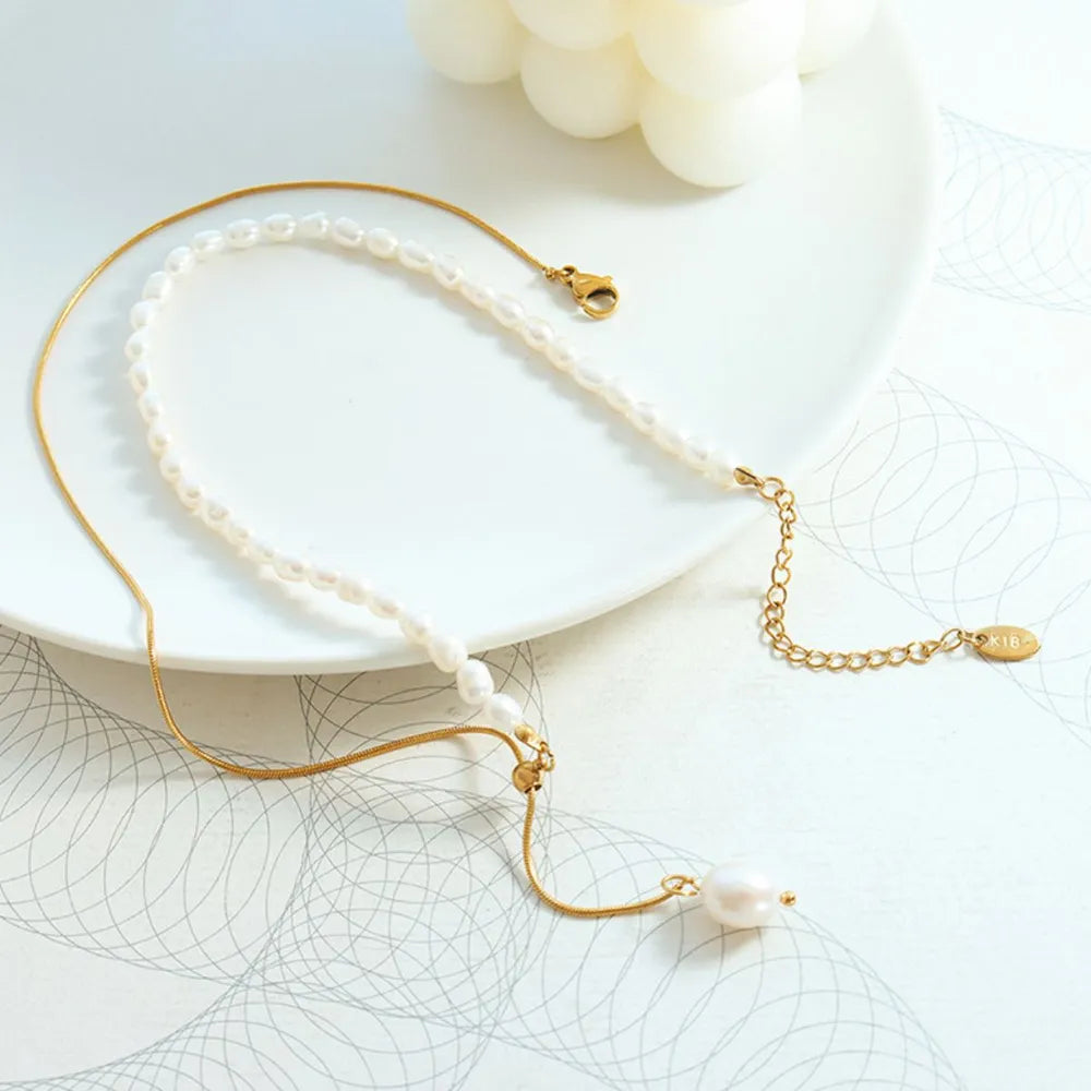 18K Gold-Plated Pearl Necklace - Thalia Chic
