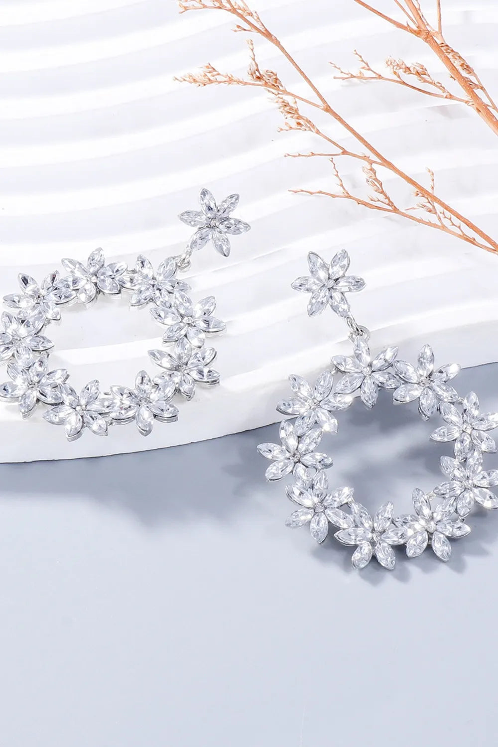 Rhinestone Flower Dangle Earrings - Thalia Chic