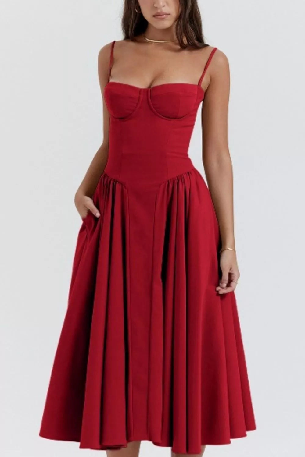 Sweetheart Neck Ruched Midi Dress - Thalia Chic
