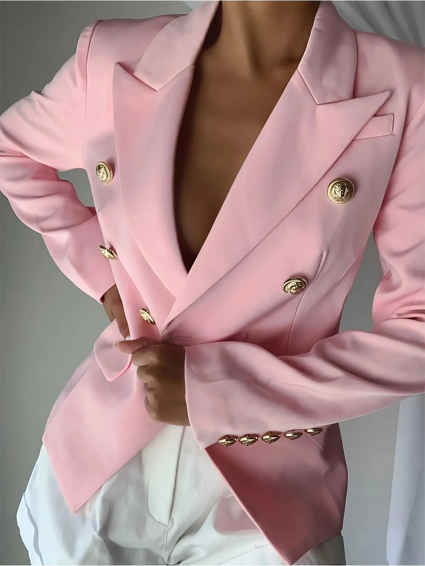 Decor Button Lapel Collar Blazer - Thalia Chic
