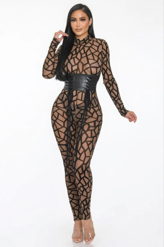 Geometric Printed Jersey Jumpsuit - Thalia Chic