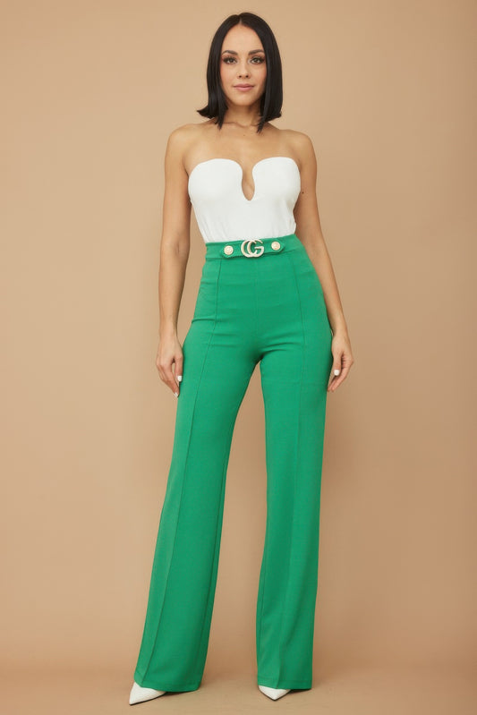 Cg Buckle And Button Detail Pants - Thalia Chic