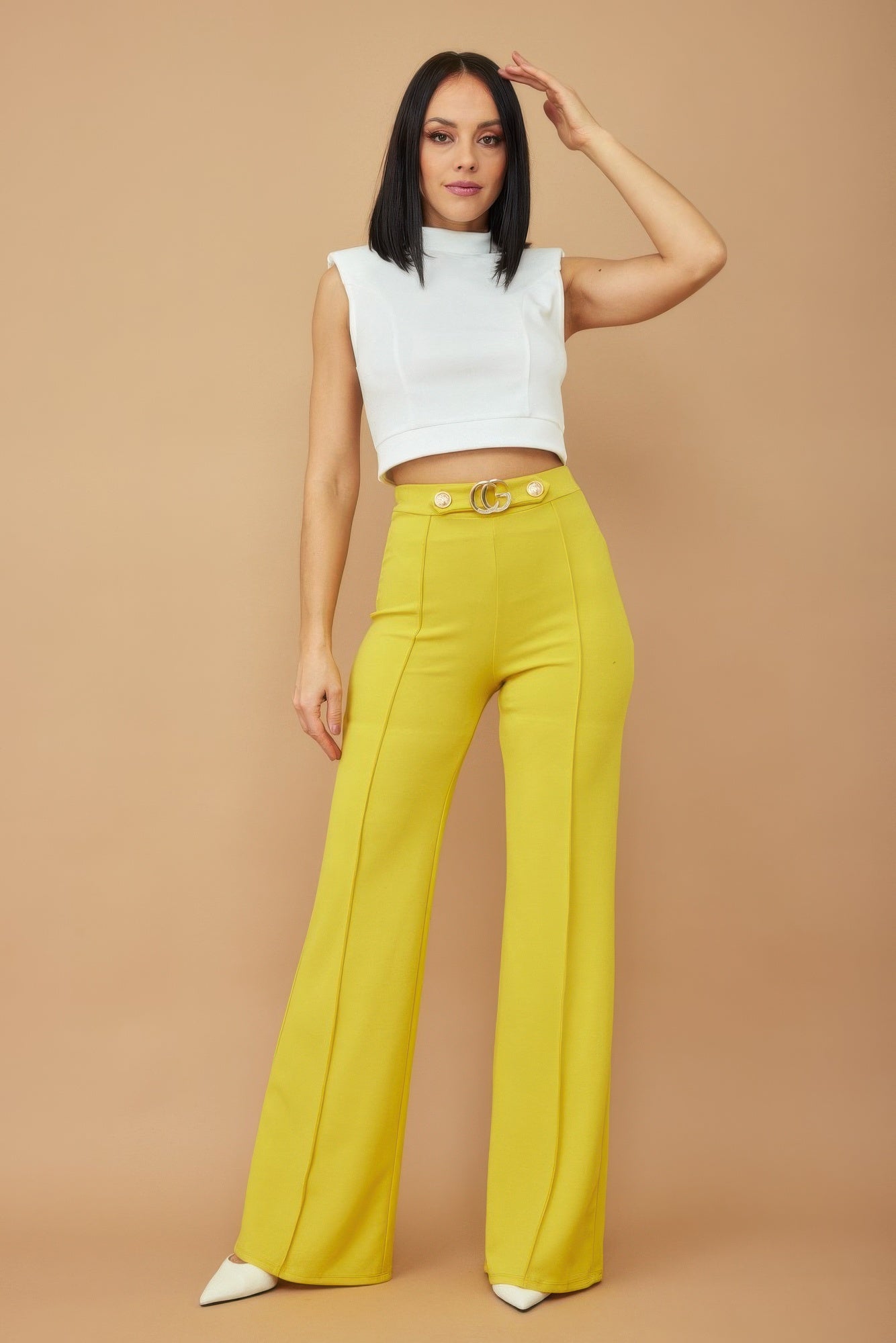 Cg Buckle And Button Detail Pants - Thalia Chic