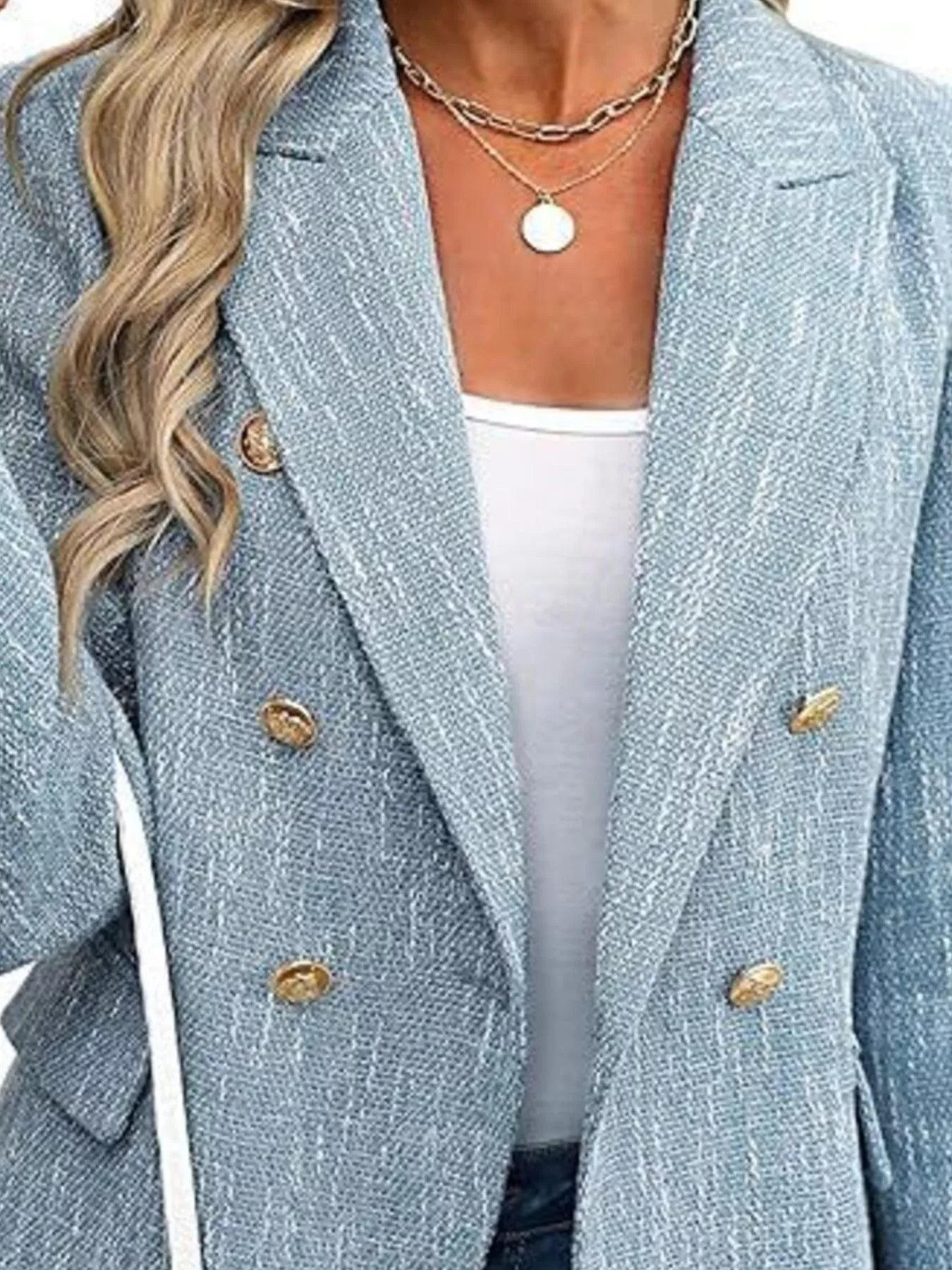 Double-Breasted Lapel Collar Blazer - Thalia Chic