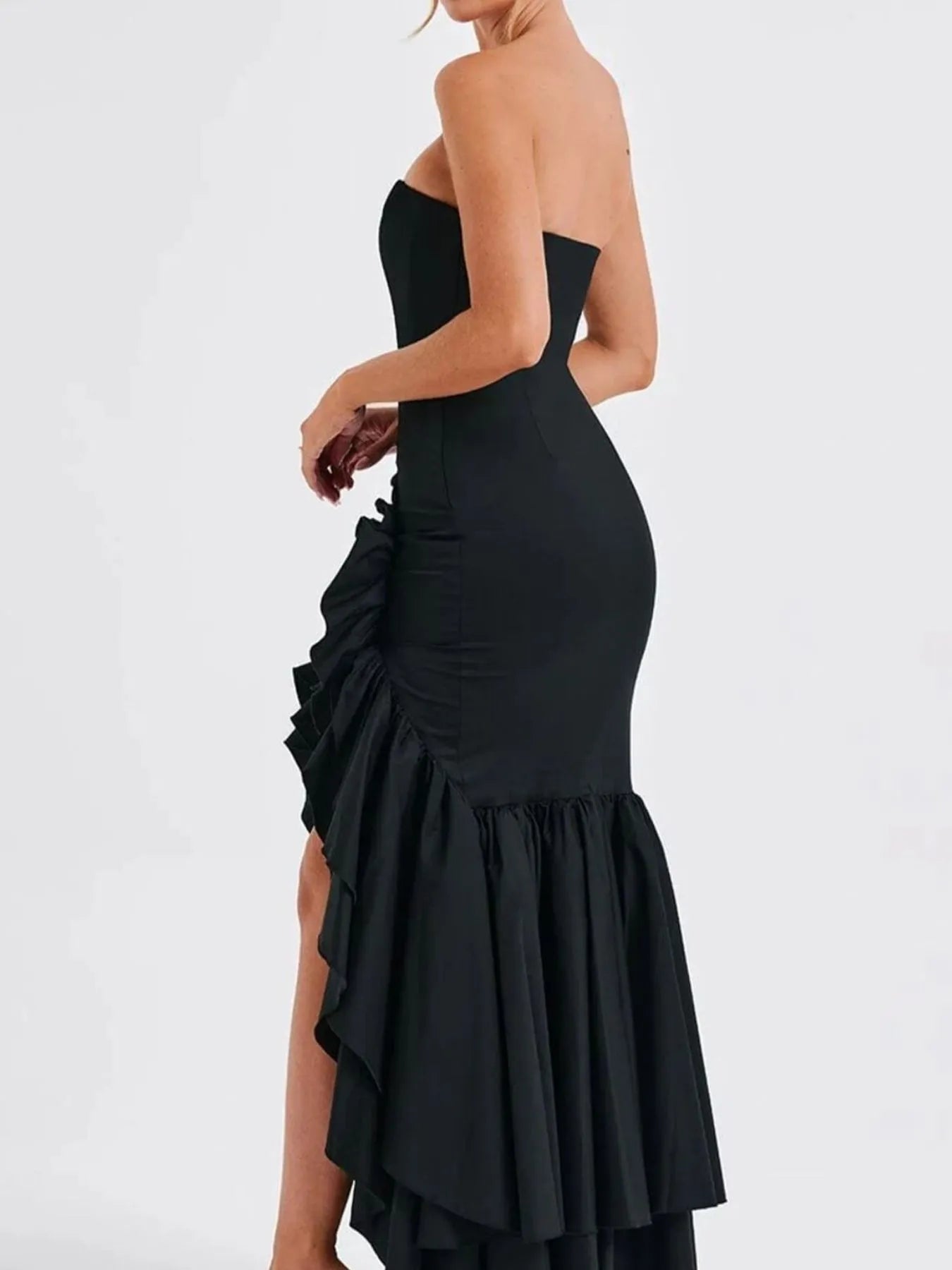 Strapless Ruffle High-Low Bodycon Dress - Thalia Chic
