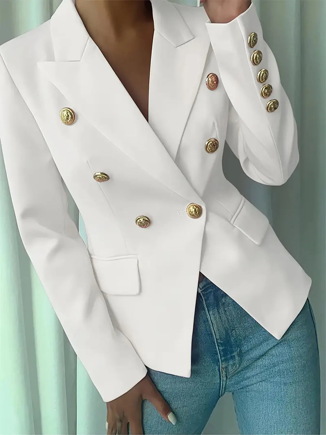Decor Button Lapel Collar Blazer - Thalia Chic