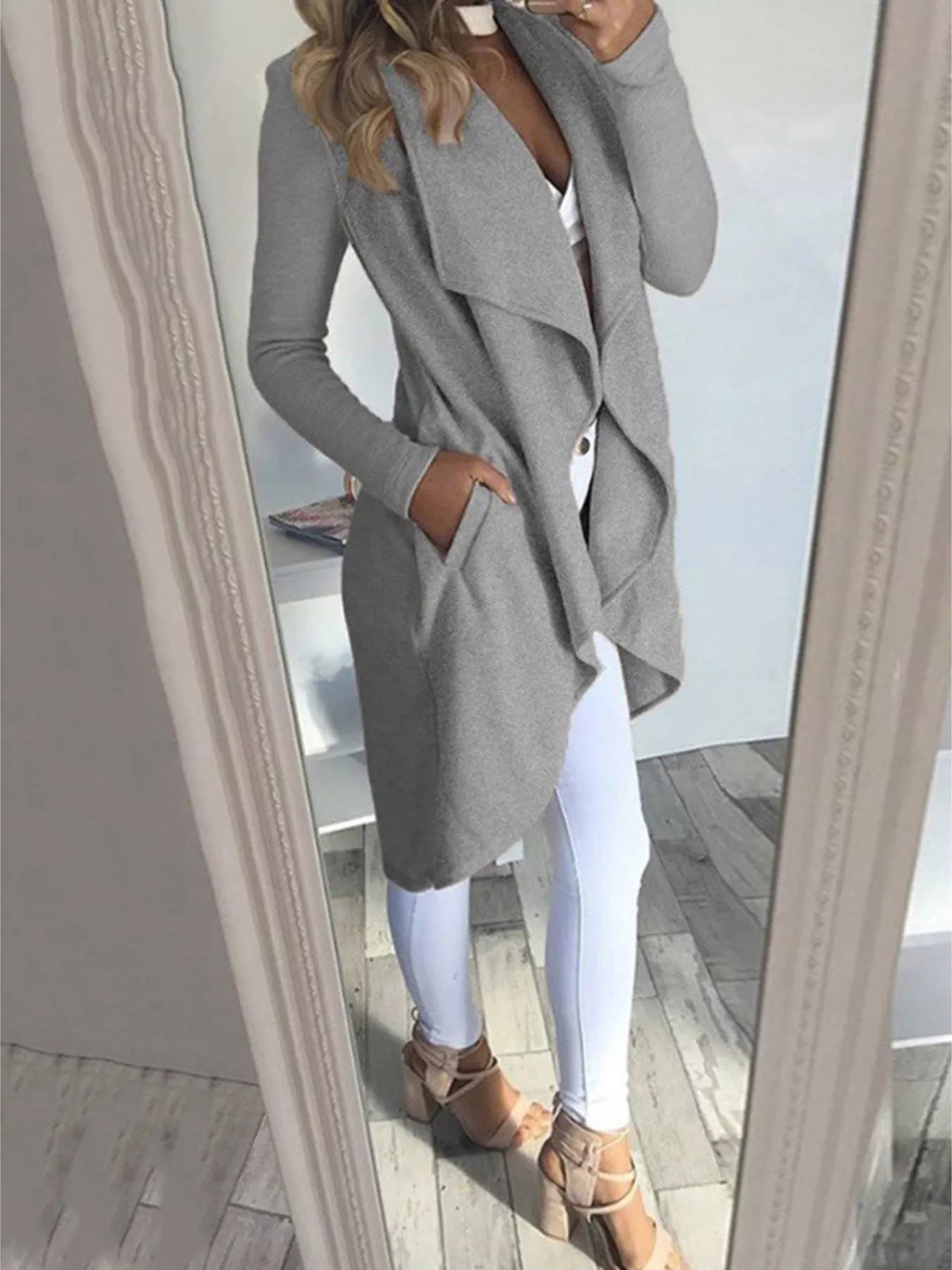 Full Size Lapel Collar Long Sleeve Coat Plus Size - Thalia Chic