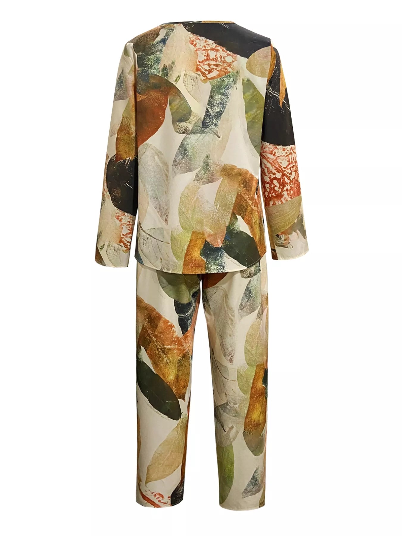 Printed Round Neck Long Sleeve Top and Pants Set - Thalia Chic