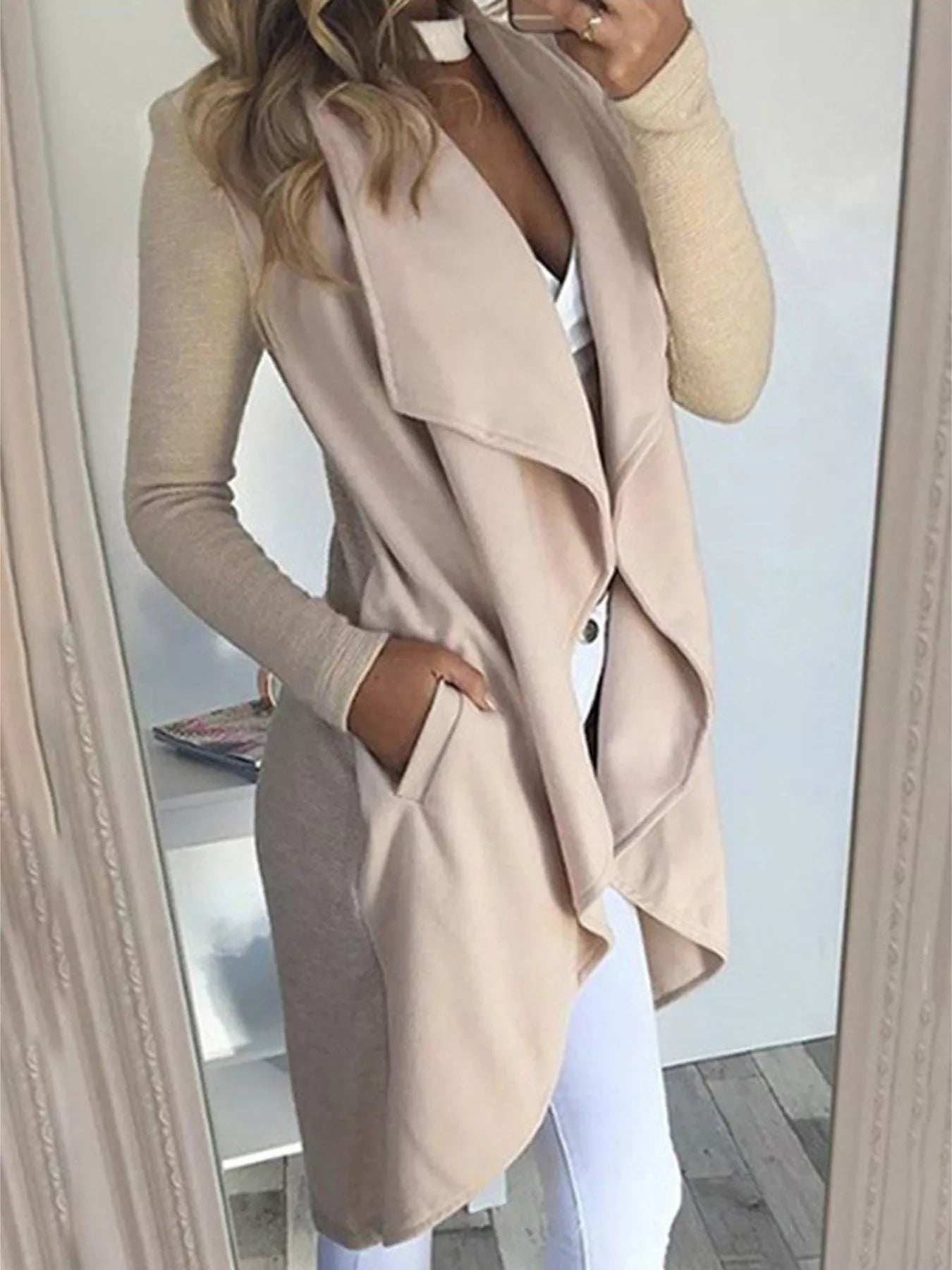 Full Size Lapel Collar Long Sleeve Coat Plus Size - Thalia Chic