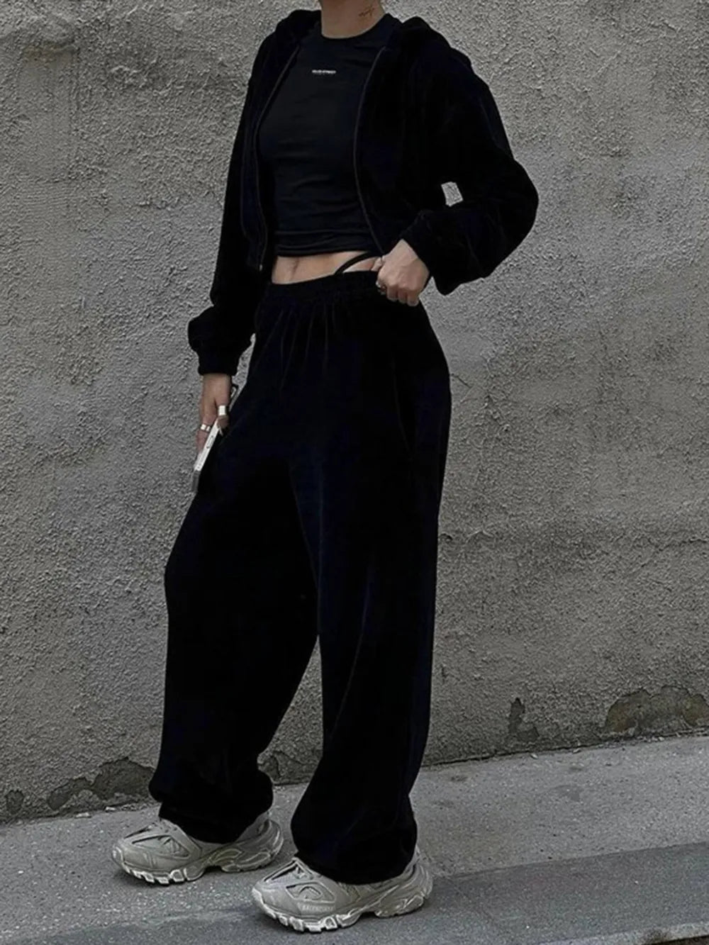 Zip Up Hoodie and Pocketed Pants Set - Thalia Chic