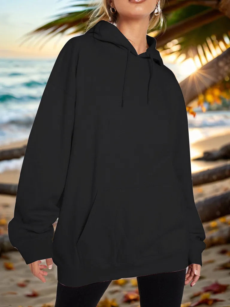 Drawstring Dropped Shoulder Hoodie - Thalia Chic