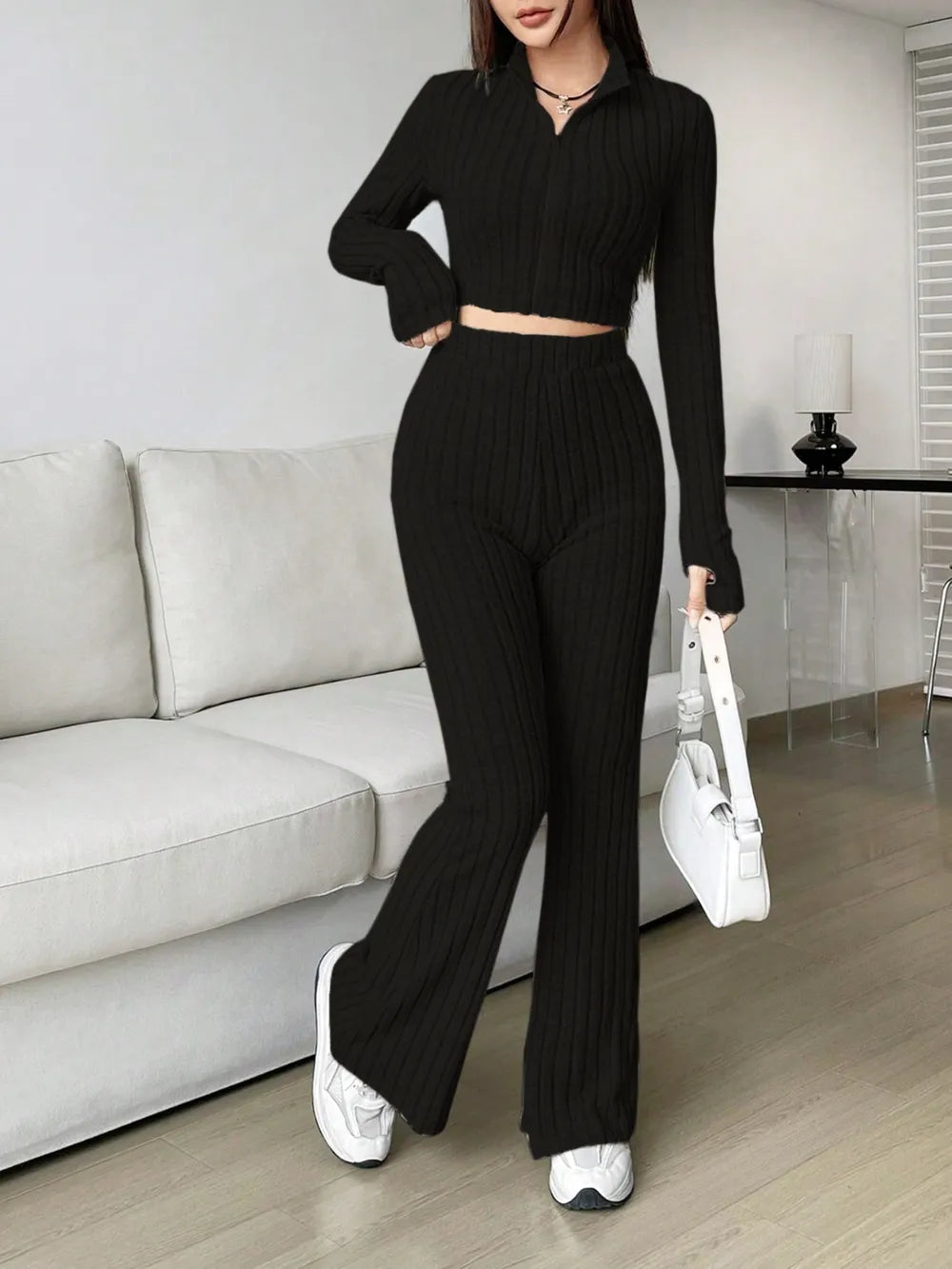 Honey Zip Up Long Sleeve Top and Pants Set - Thalia Chic