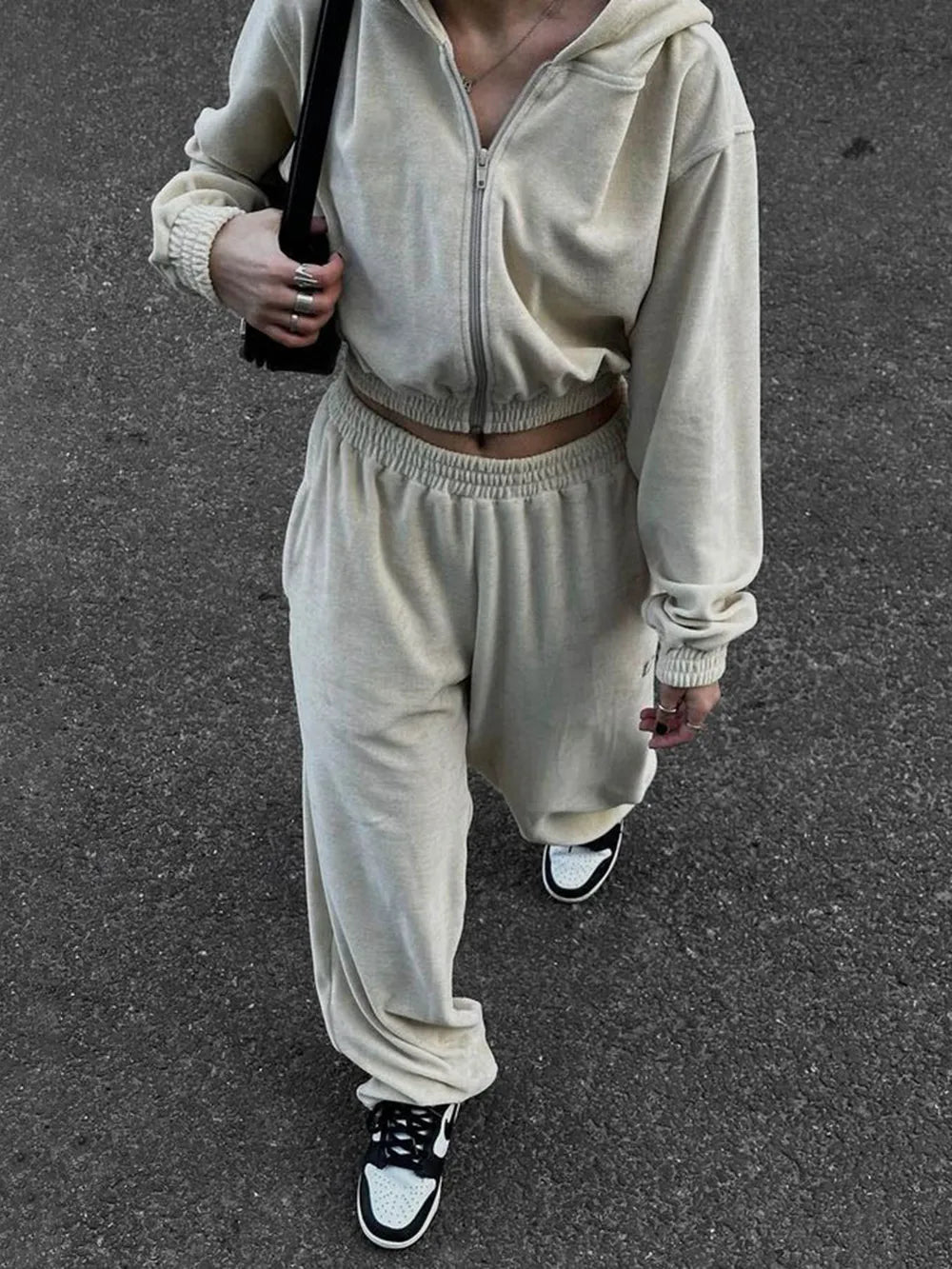 Zip Up Hoodie and Pocketed Pants Set - Thalia Chic