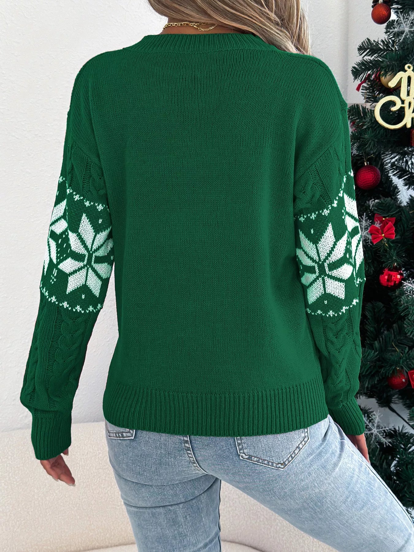 Christmas Snowflake Cable Knit Sweater - Thalia Chic
