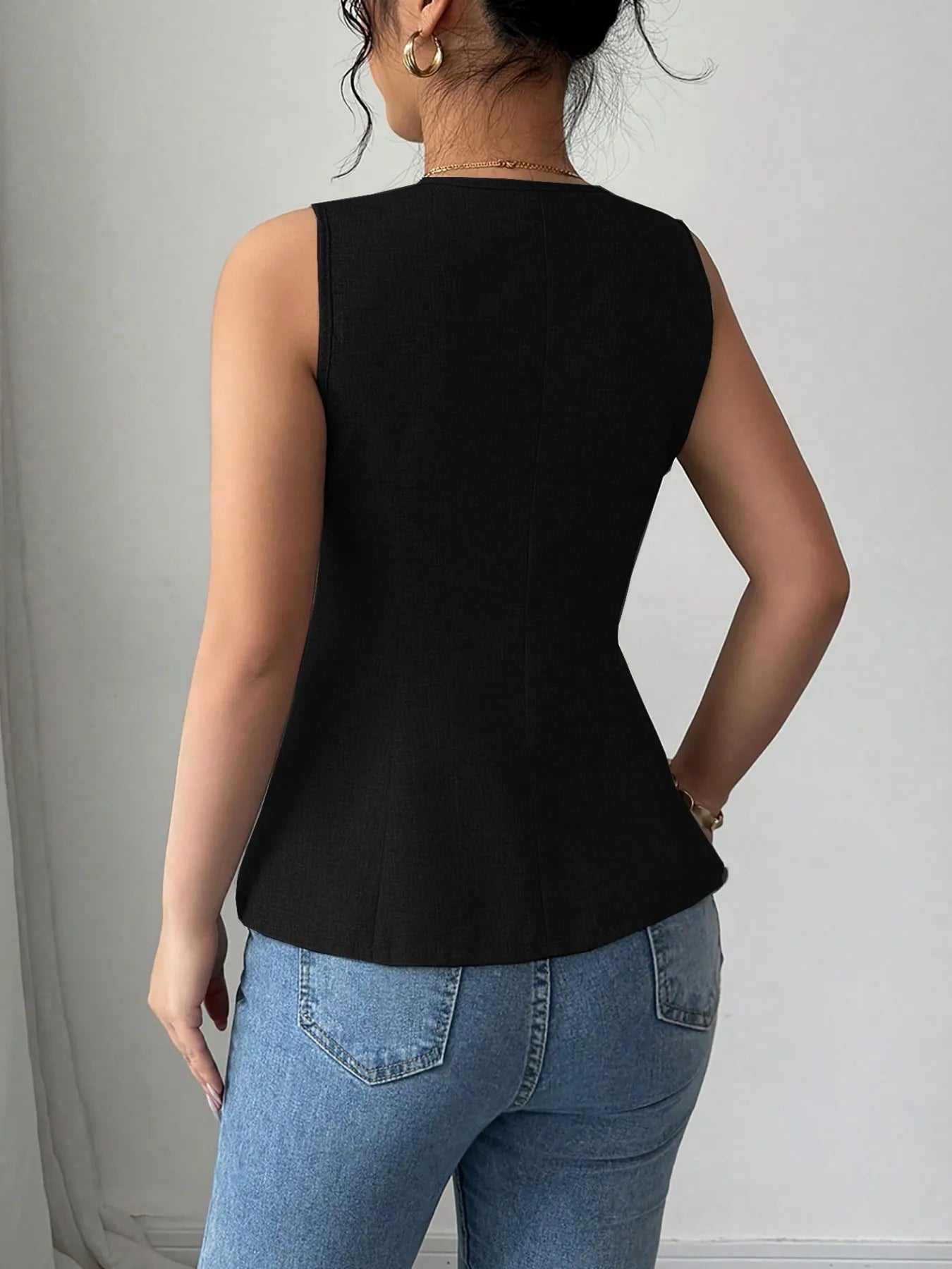 V-Neck Button Detail Tank Top - Thalia Chic