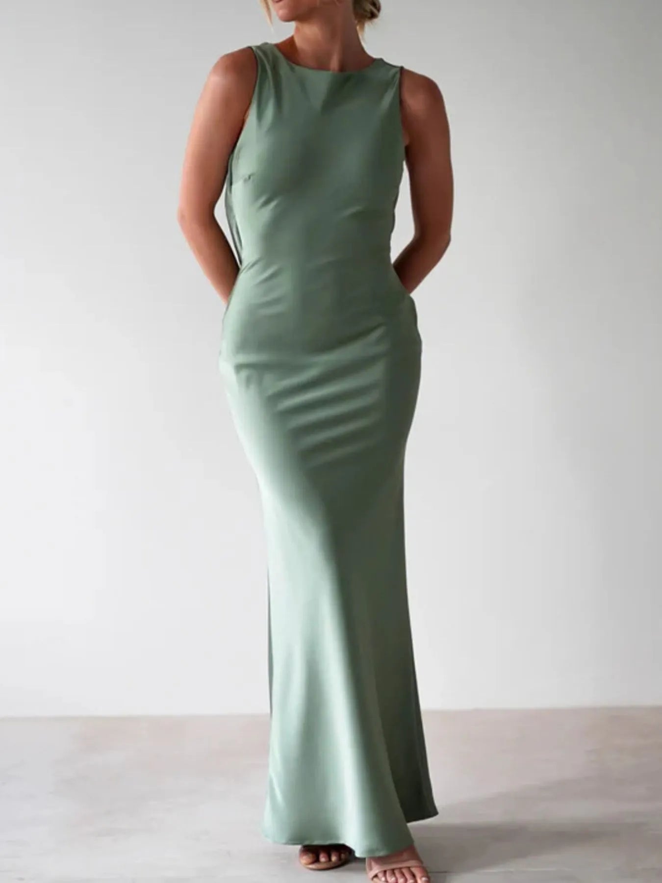 Satin Sleeveless Maxi Dress - Thalia Chic
