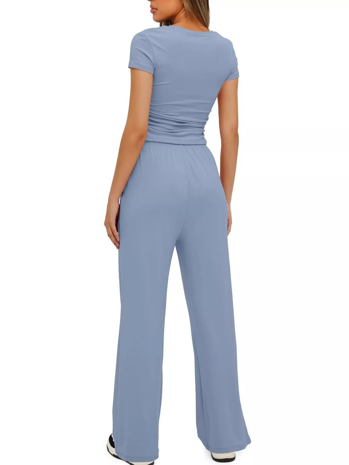 Round Neck Short Sleeve T-Shirt and Pants Set - Thalia Chic