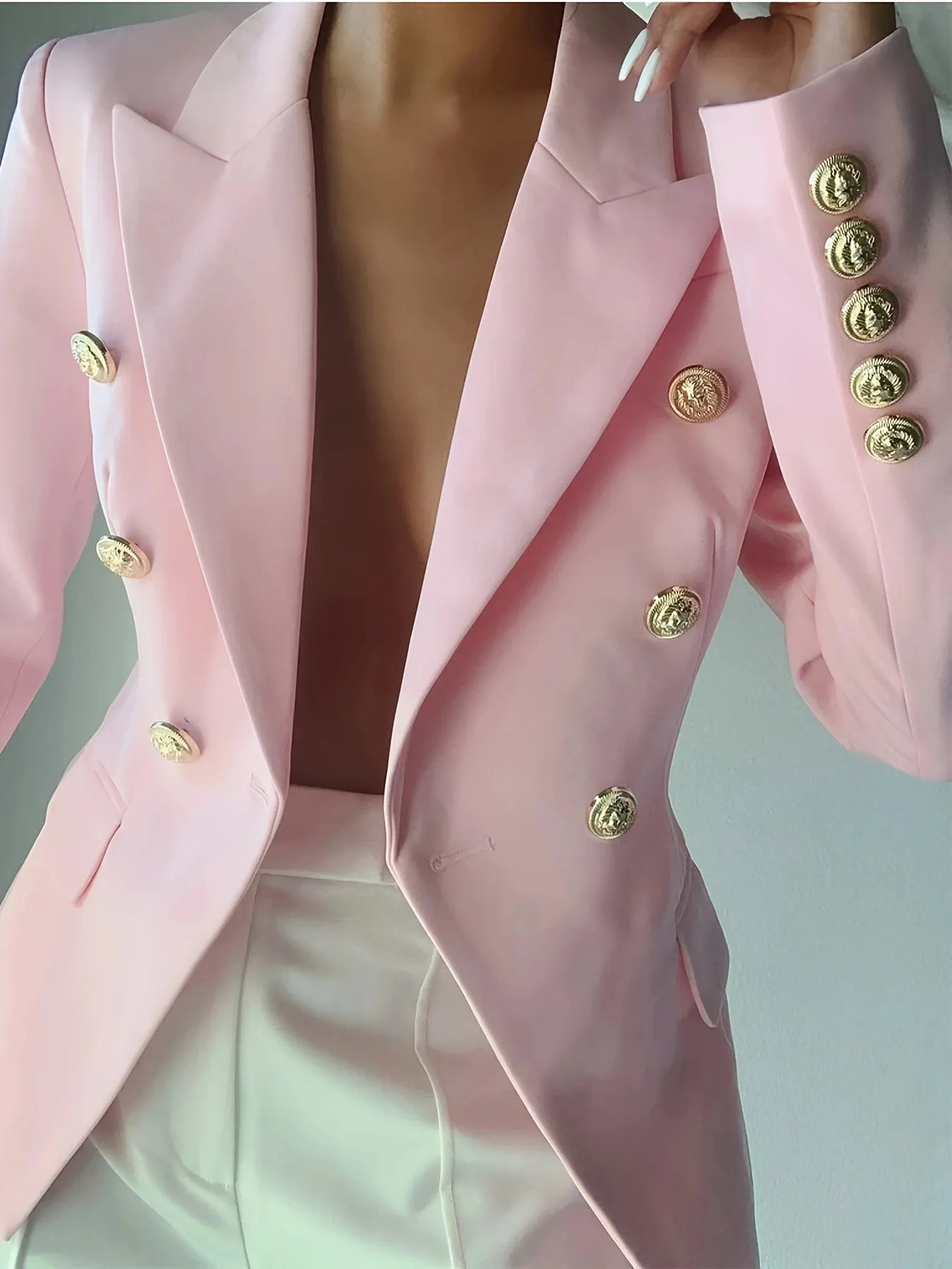 Decor Button Lapel Collar Blazer - Thalia Chic