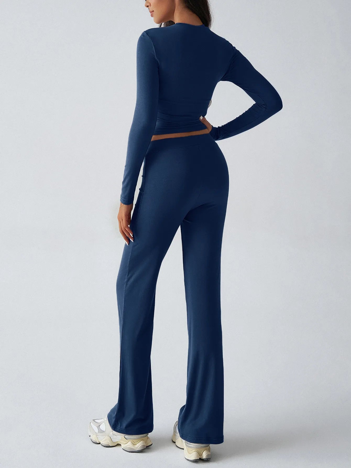 Round Neck Long Sleeve Top and Pants Set - Thalia Chic