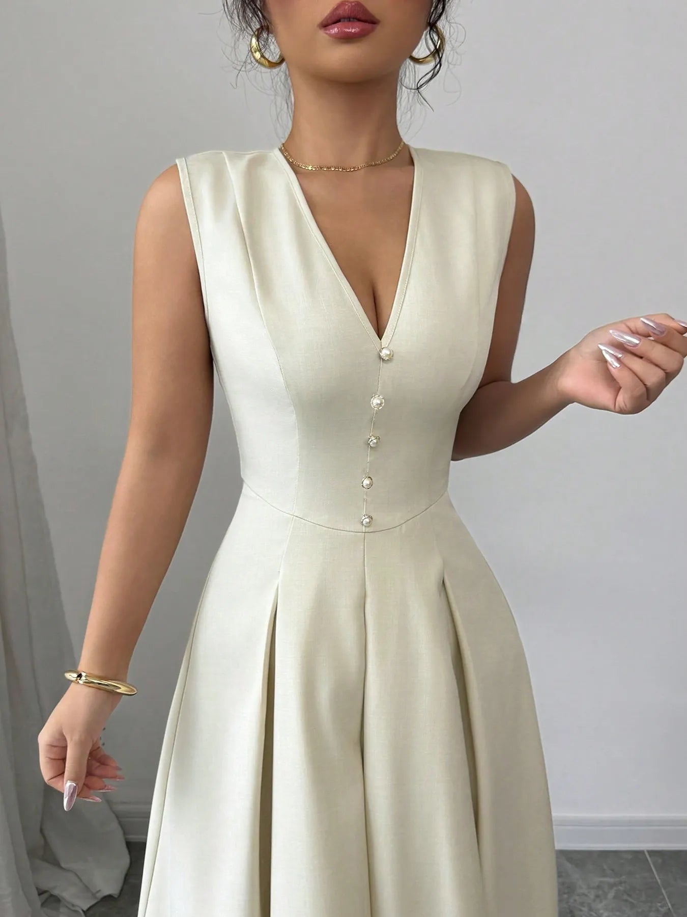 V-Neck Sleeveless Midi Dress - Thalia Chic