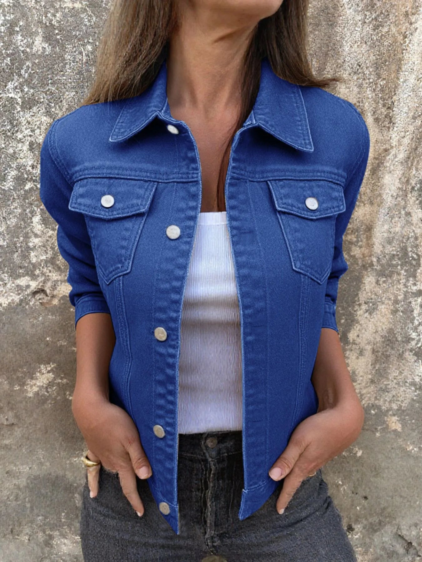 Button Front Closure Denim Jacket - Thalia Chic