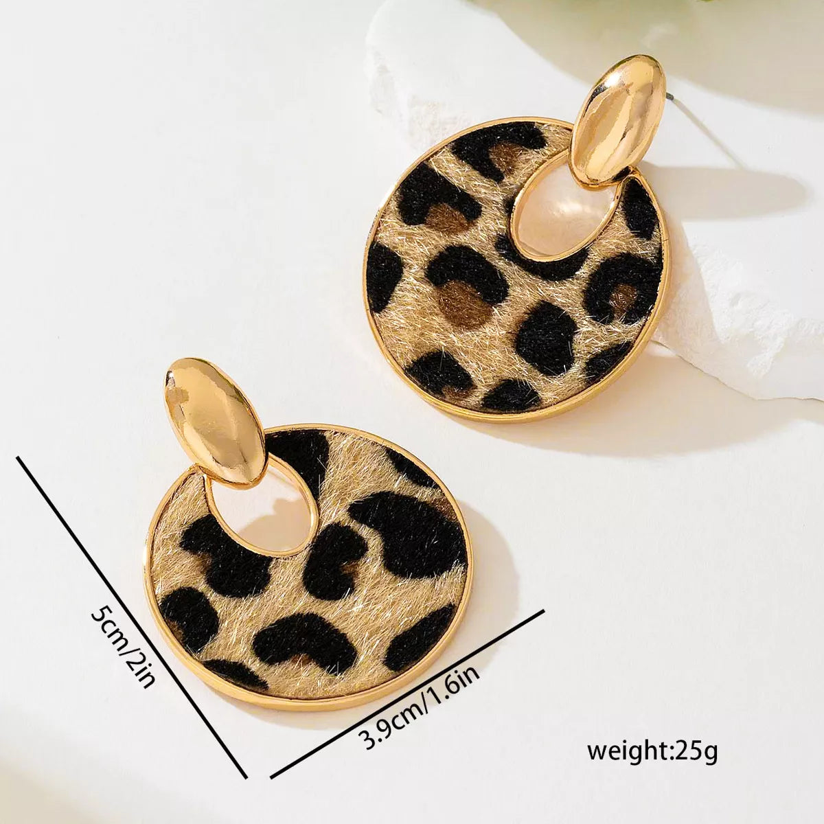 Leopard Circle Dangle Earrings - Thalia Chic