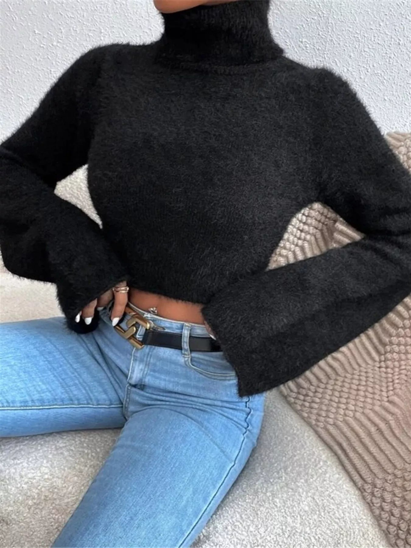 Turtleneck Flare Sleeve Sweater - Thalia Chic