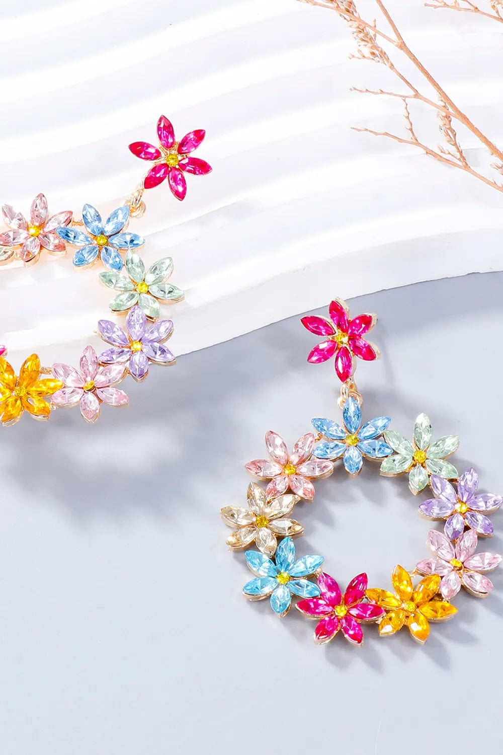 Rhinestone Flower Dangle Earrings - Thalia Chic