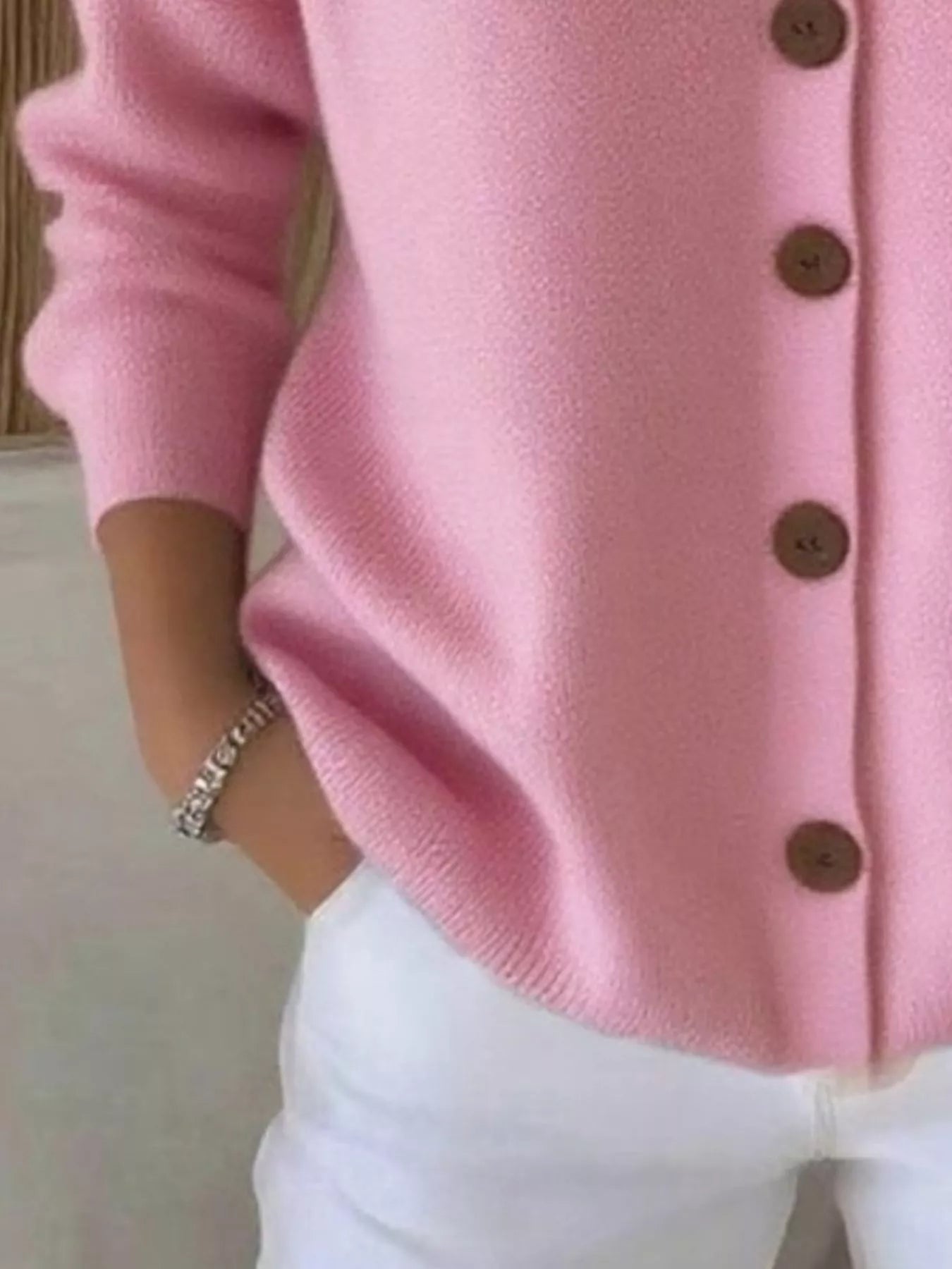 Full Size Button Up Long Sleeve Cardigan Plus Size - Thalia Chic