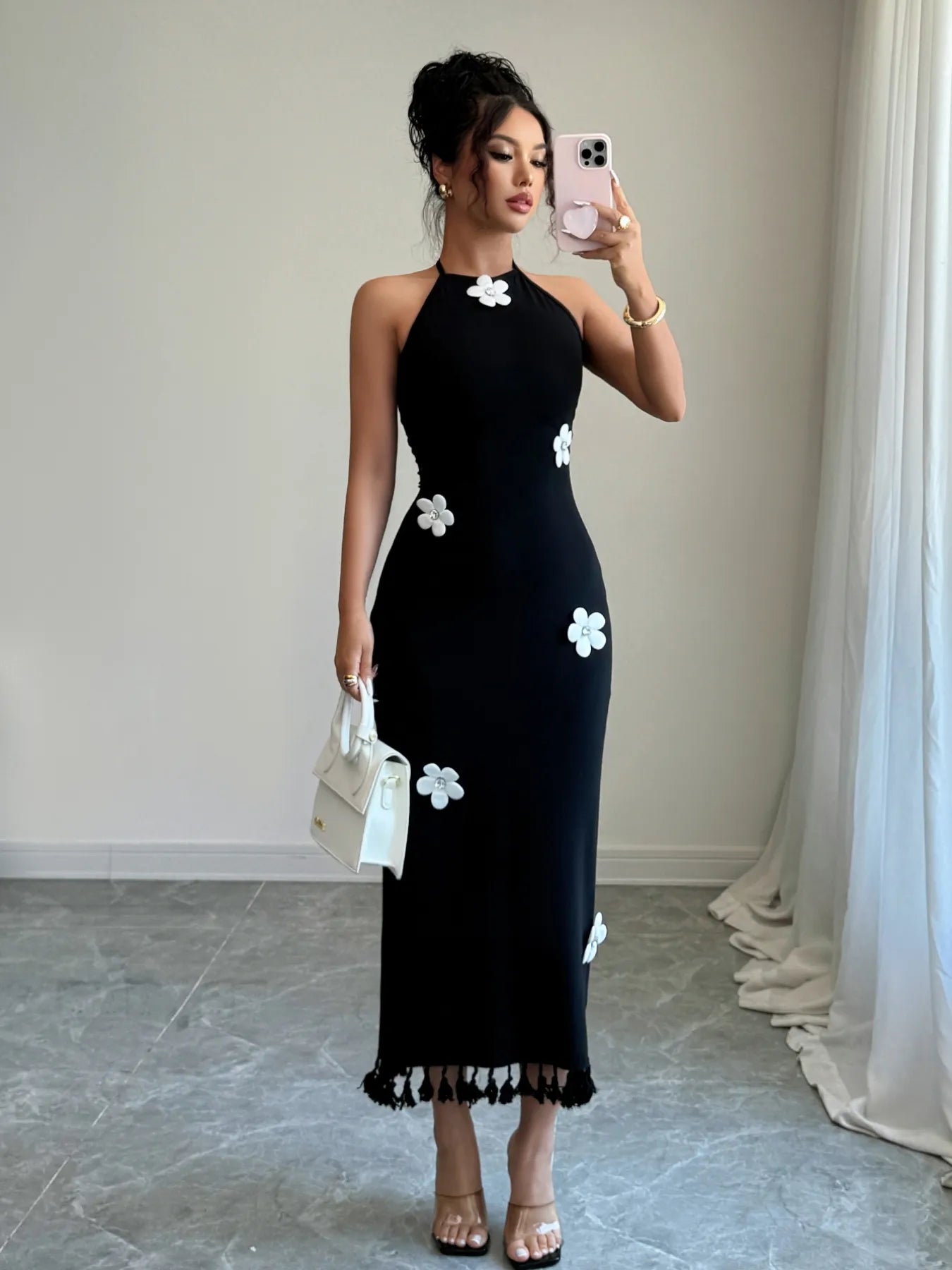 Flower Halter Neck Dress - Thalia Chic