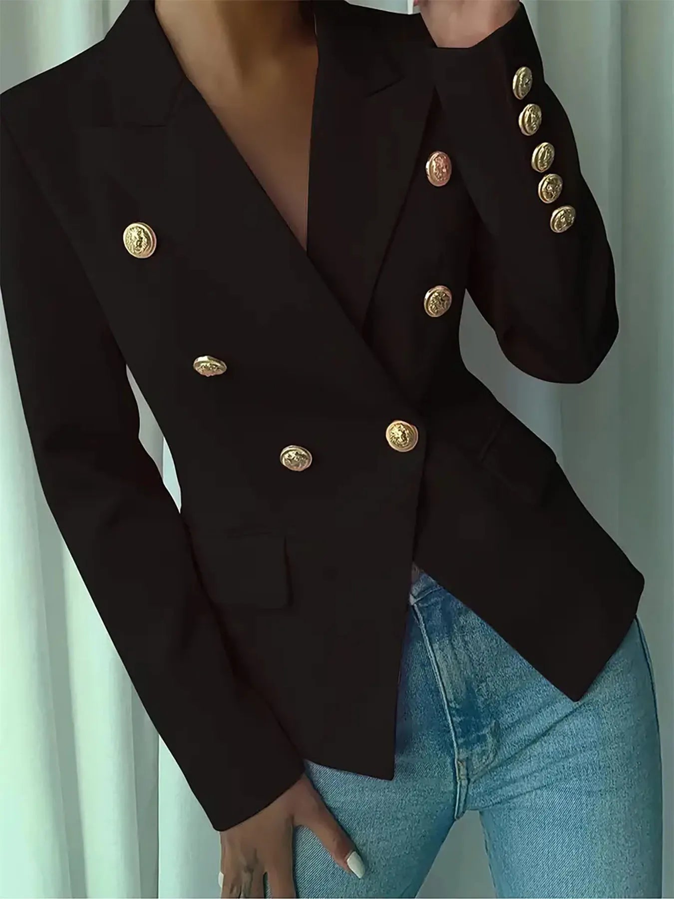 Decor Button Lapel Collar Blazer - Thalia Chic
