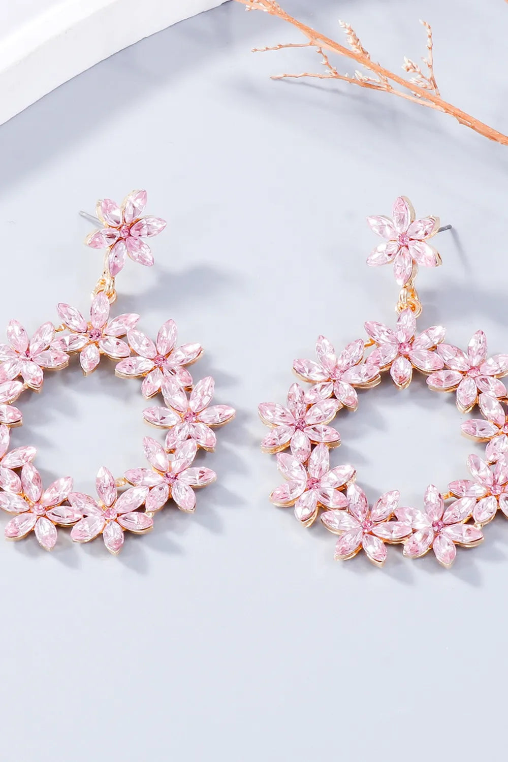 Rhinestone Flower Dangle Earrings - Thalia Chic
