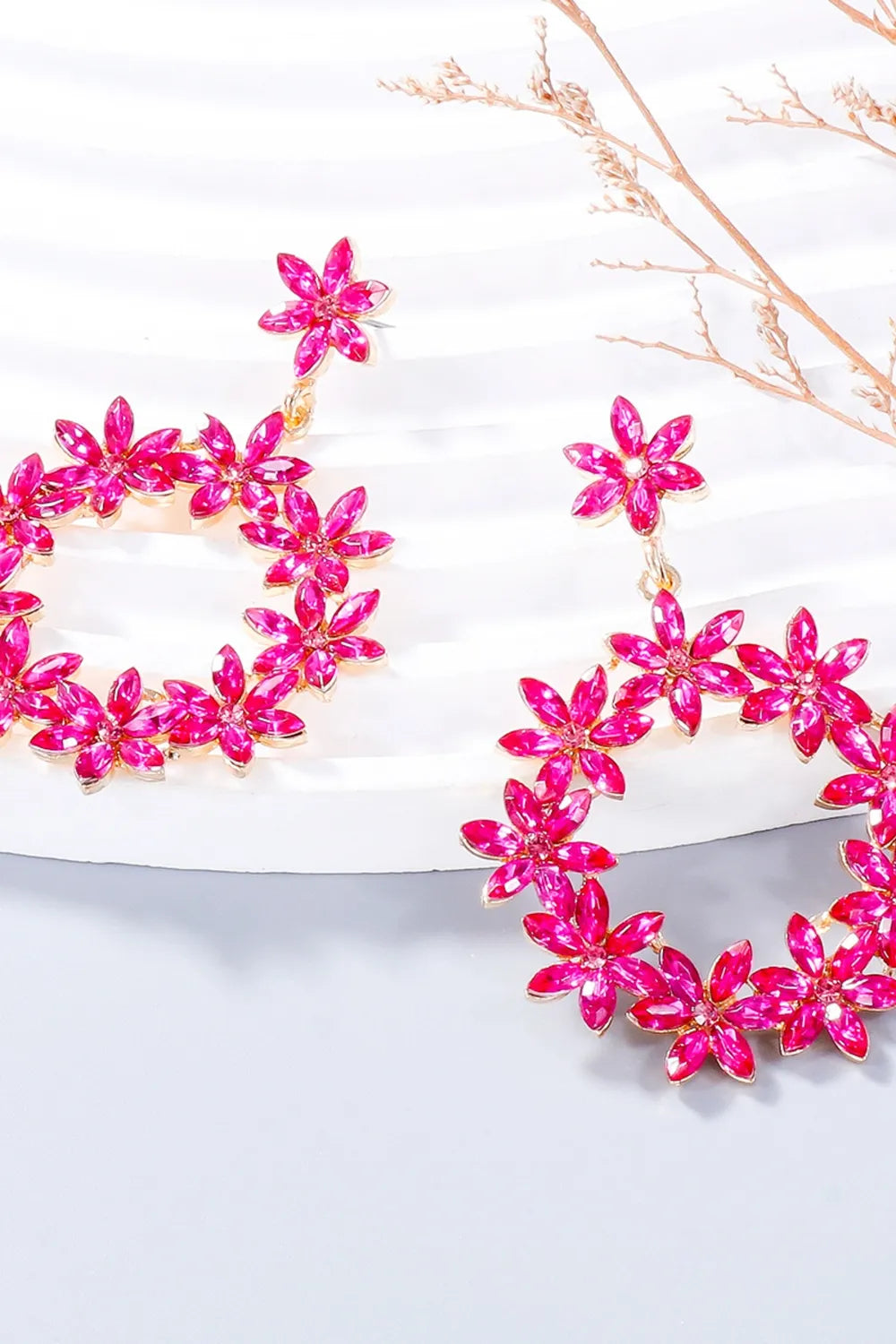 Rhinestone Flower Dangle Earrings - Thalia Chic