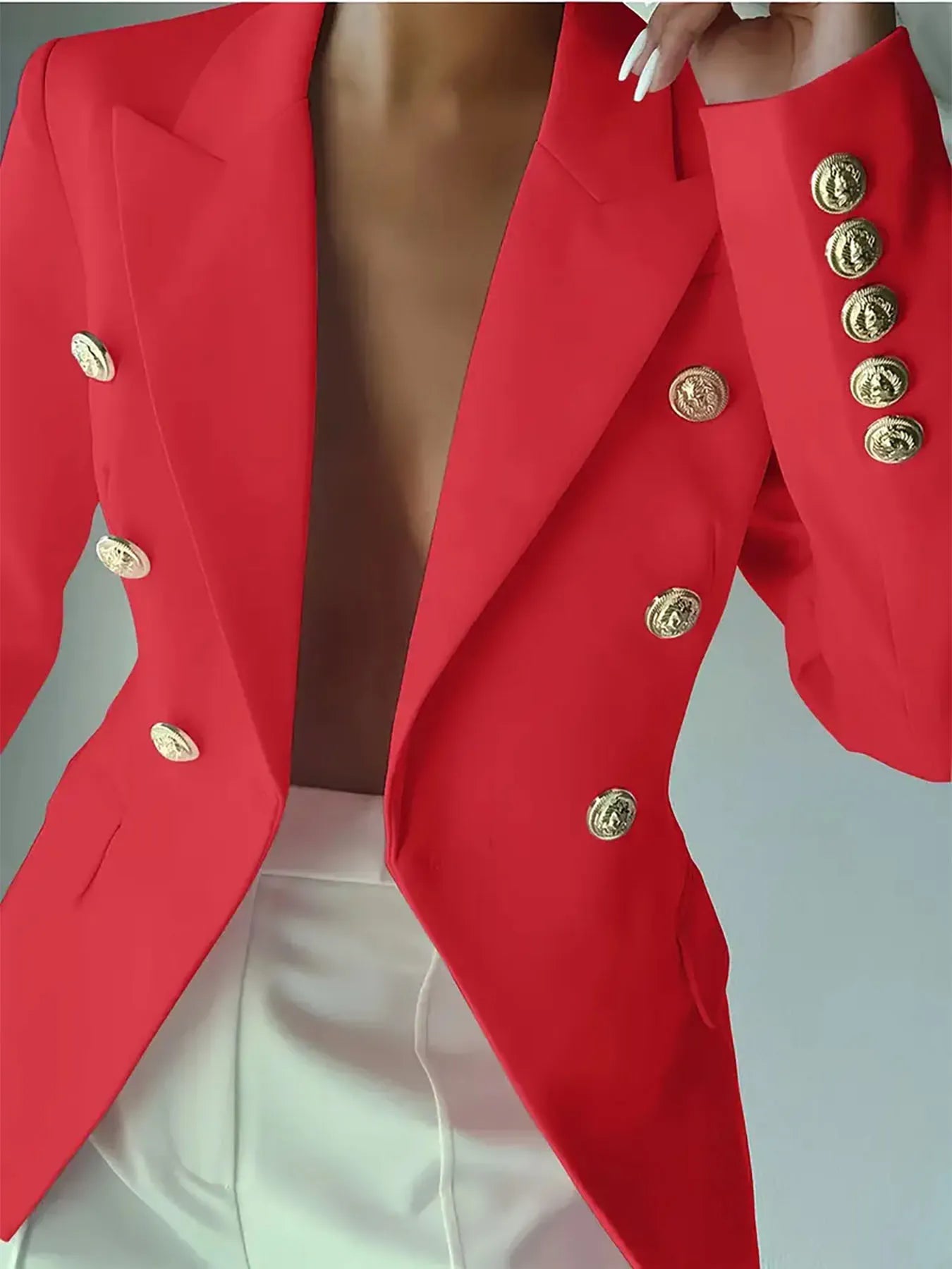 Decor Button Lapel Collar Blazer - Thalia Chic