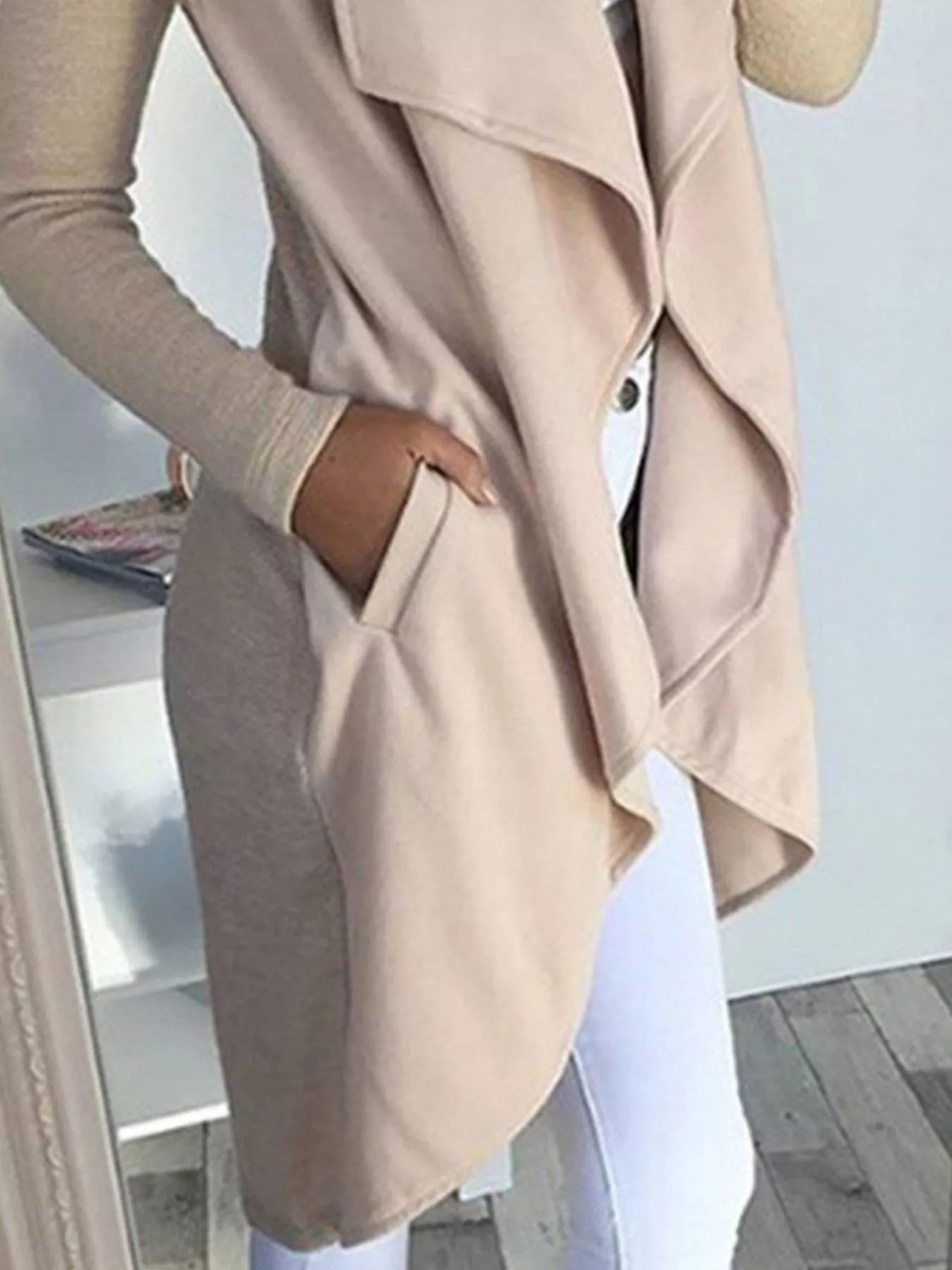Full Size Lapel Collar Long Sleeve Coat Plus Size - Thalia Chic