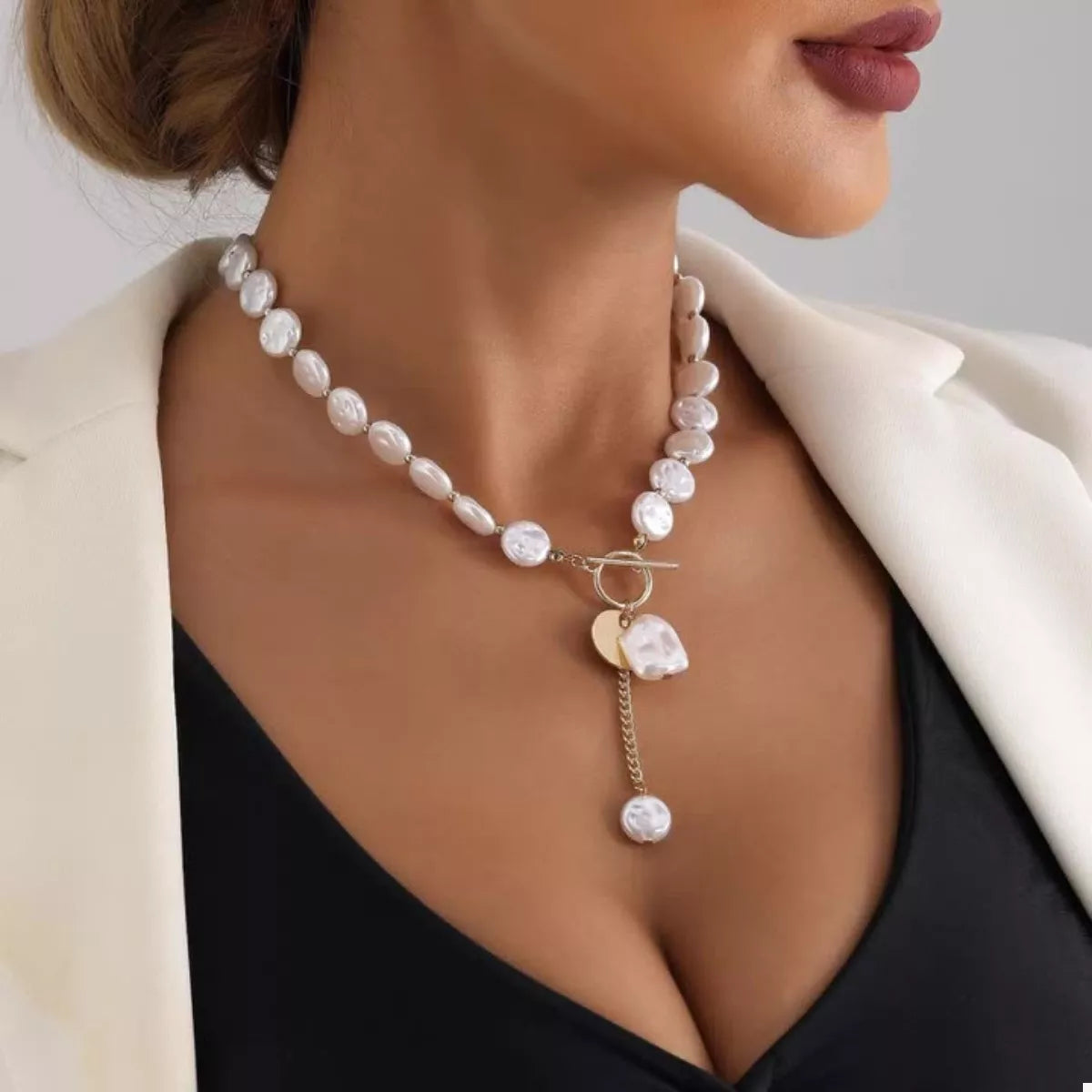 18K Gold-Plated Pearl Drop Necklace - Thalia Chic
