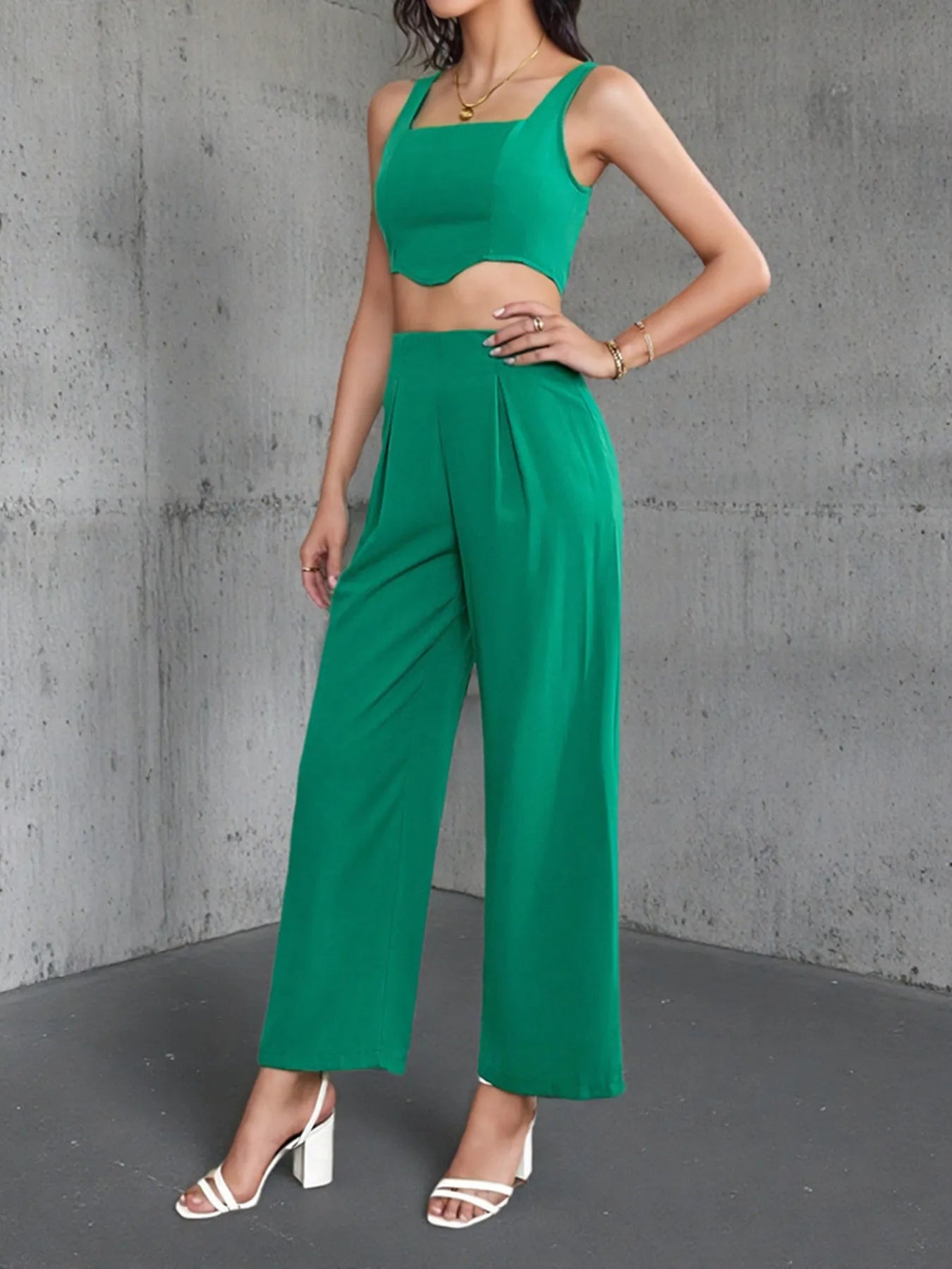 Square Neck Tank and Pants Set - Thalia Chic