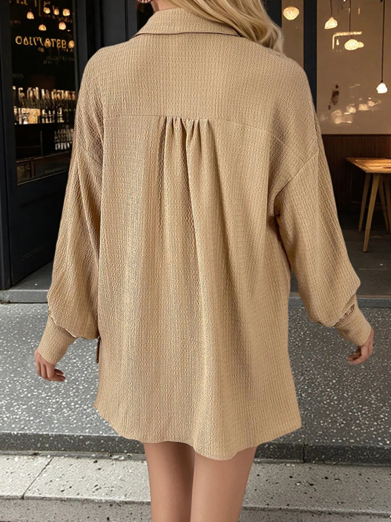 Button Up Long Sleeve Shirt and Shorts Set - Thalia Chic