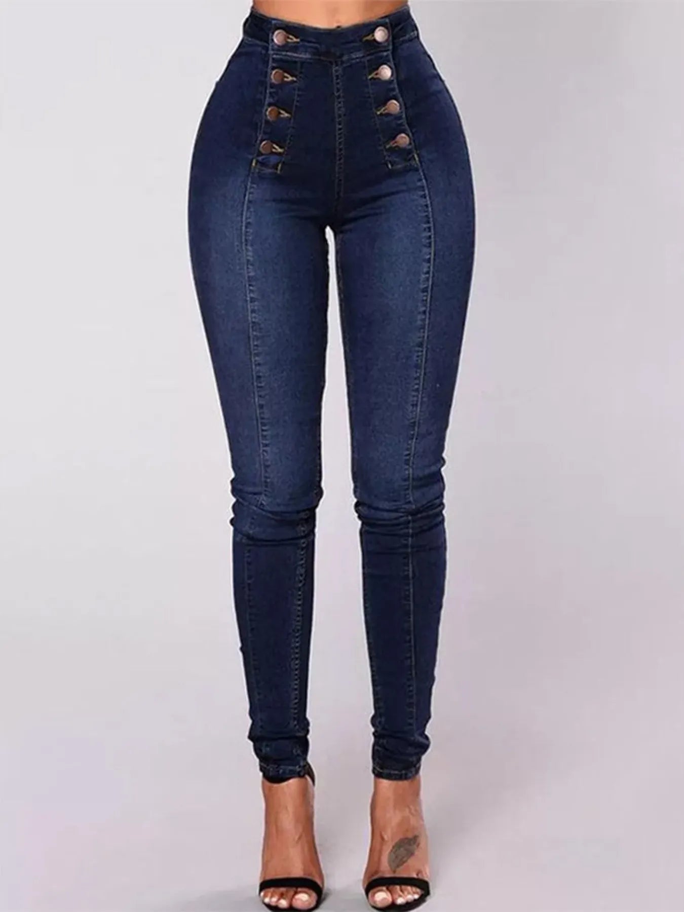 Full Size High-Waisted Double-Breasted Skinny Jeans Plus Size - Thalia Chic
