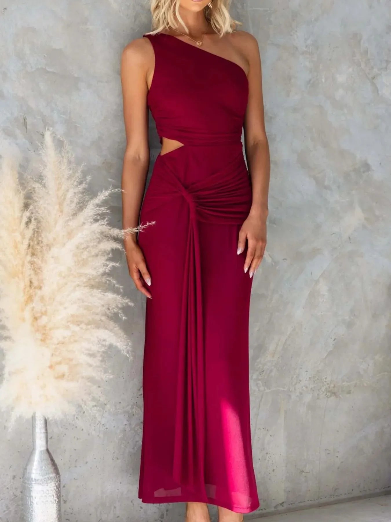 One-Shoulder Cutout Bodycon Maxi Dress - Thalia Chic