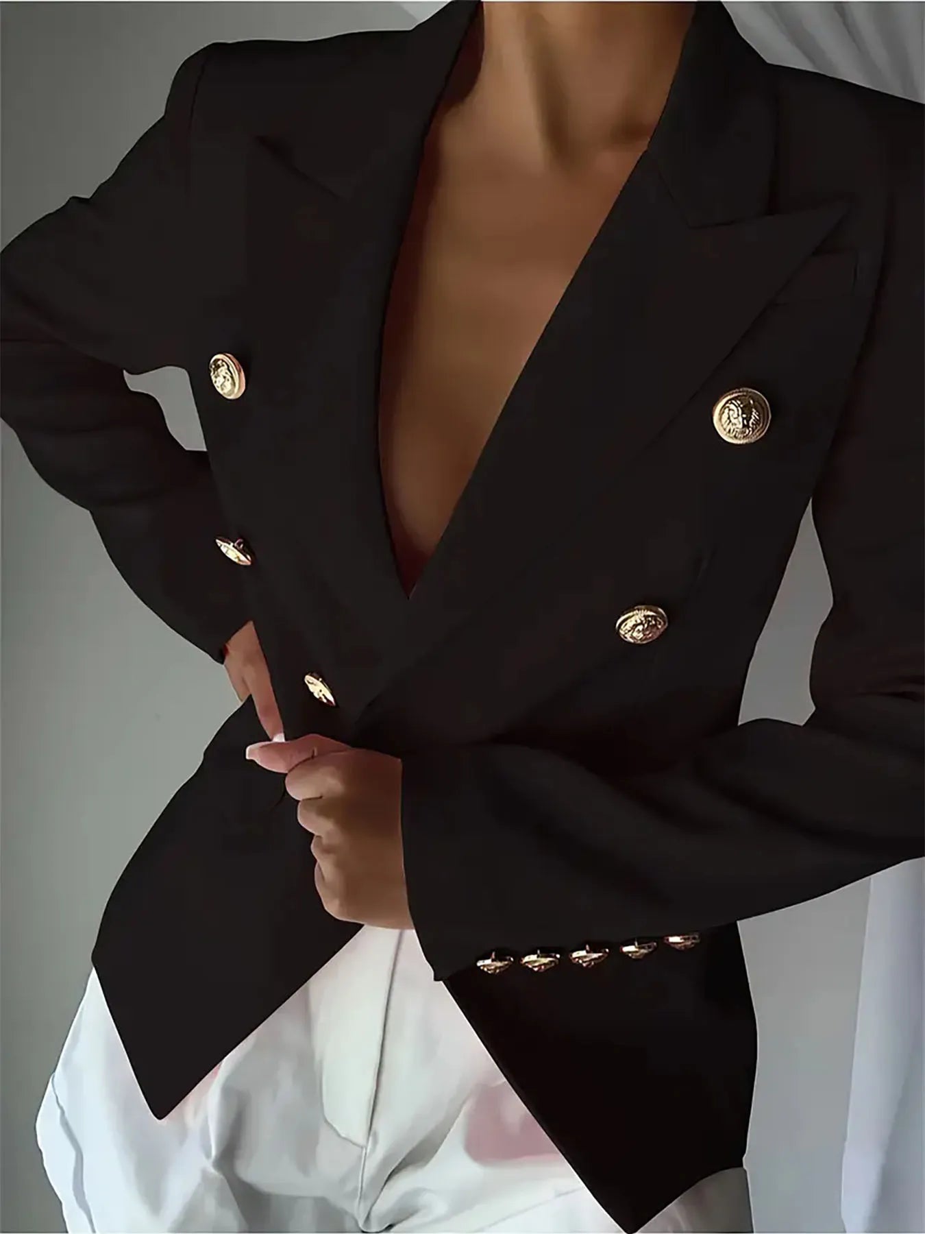 Decor Button Lapel Collar Blazer - Thalia Chic