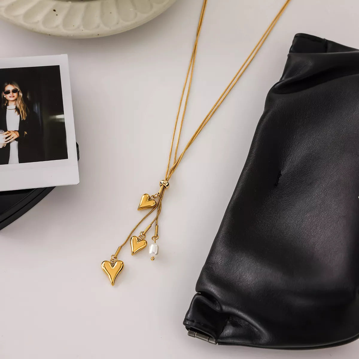 18K Gold-Plated Double Layered Heart Necklace - Thalia Chic