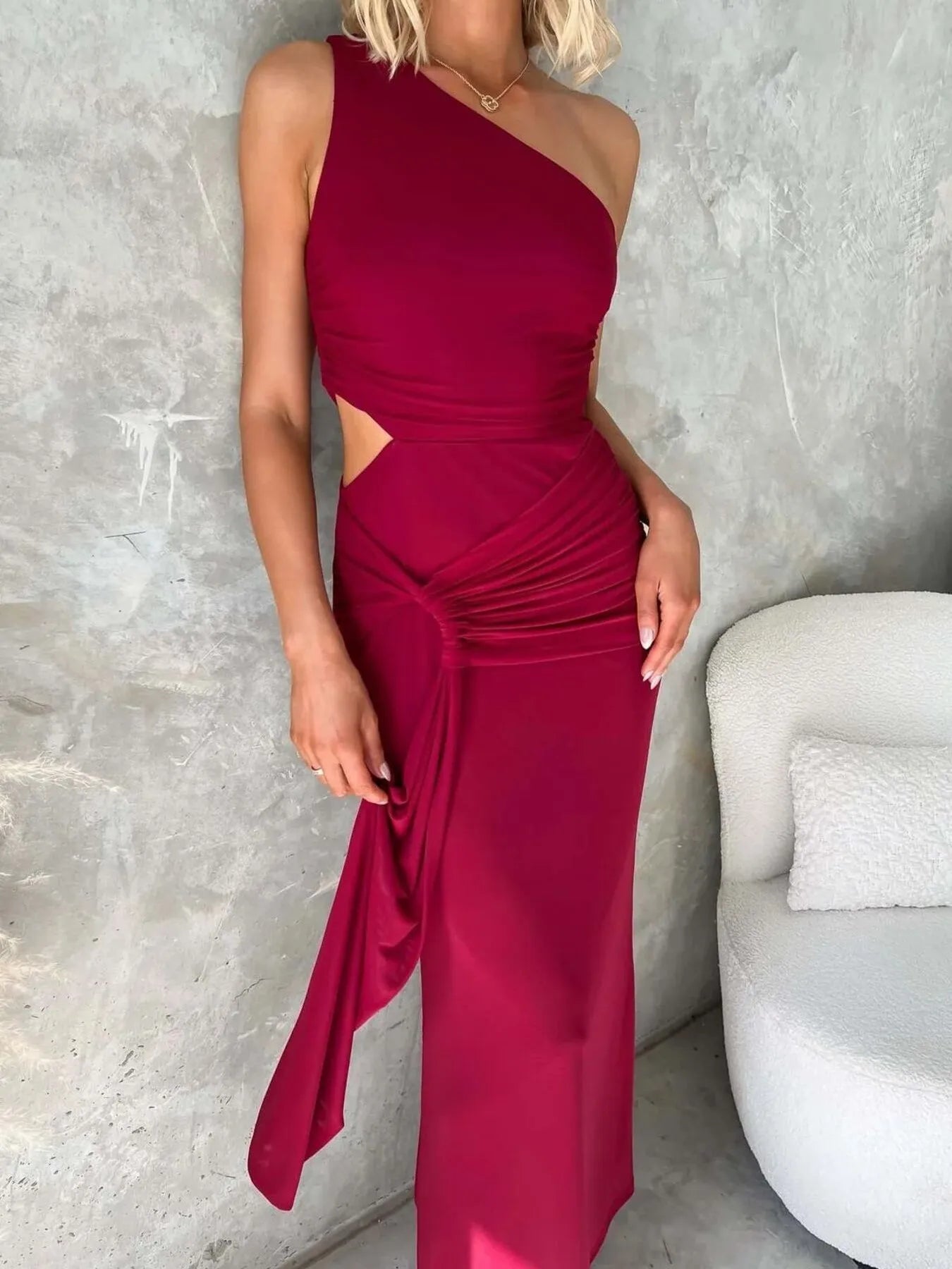 One-Shoulder Cutout Bodycon Maxi Dress - Thalia Chic