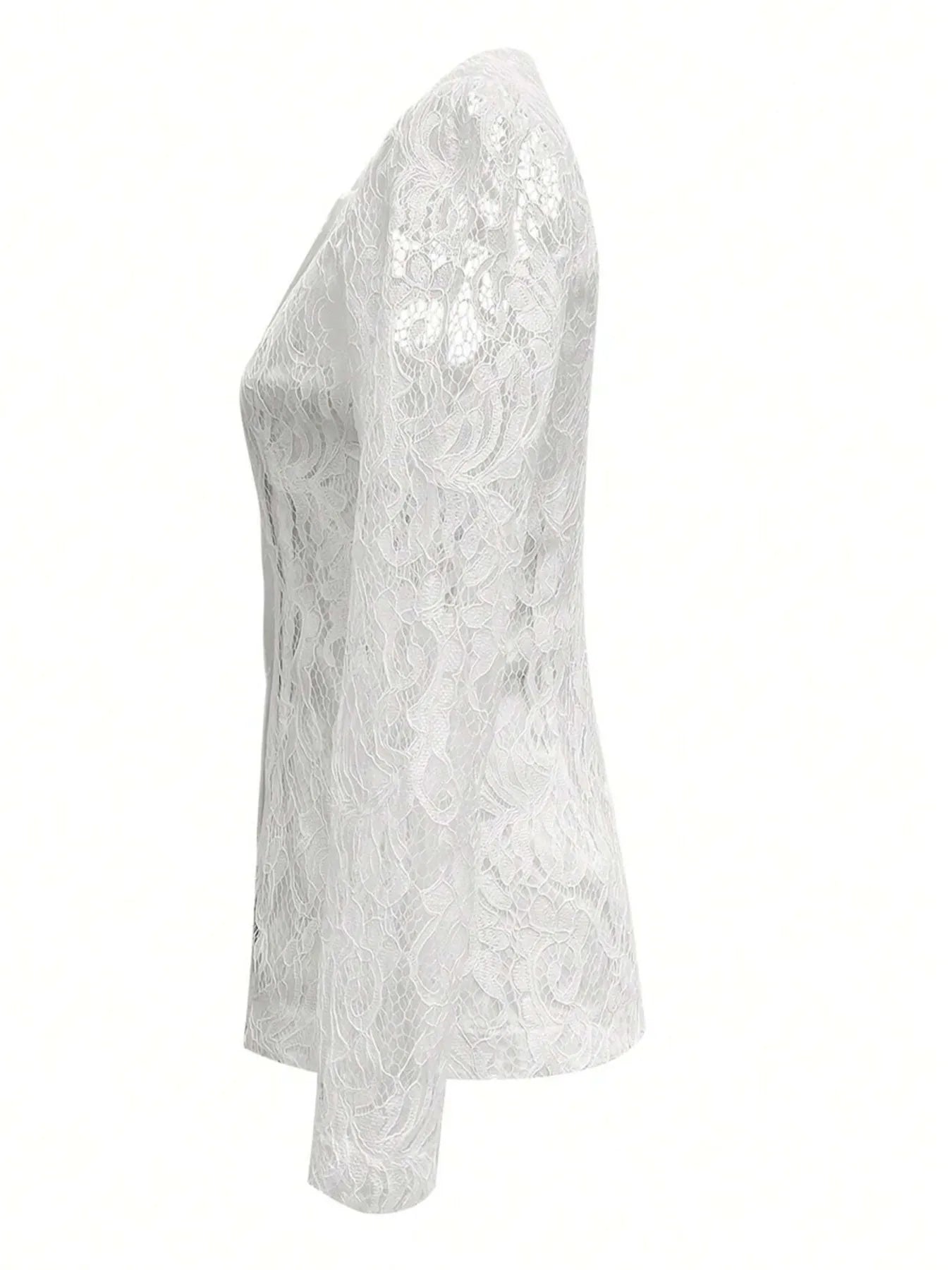 Floral Pattern Lace Single-Breasted Blazer - Thalia Chic