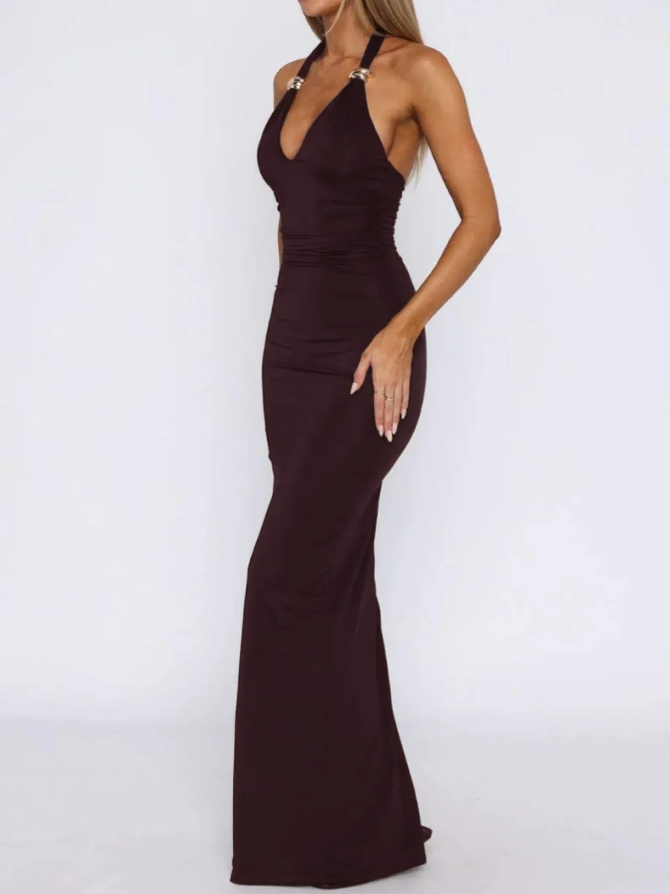 Slit Back Halter Neck Maxi Dress - Thalia Chic